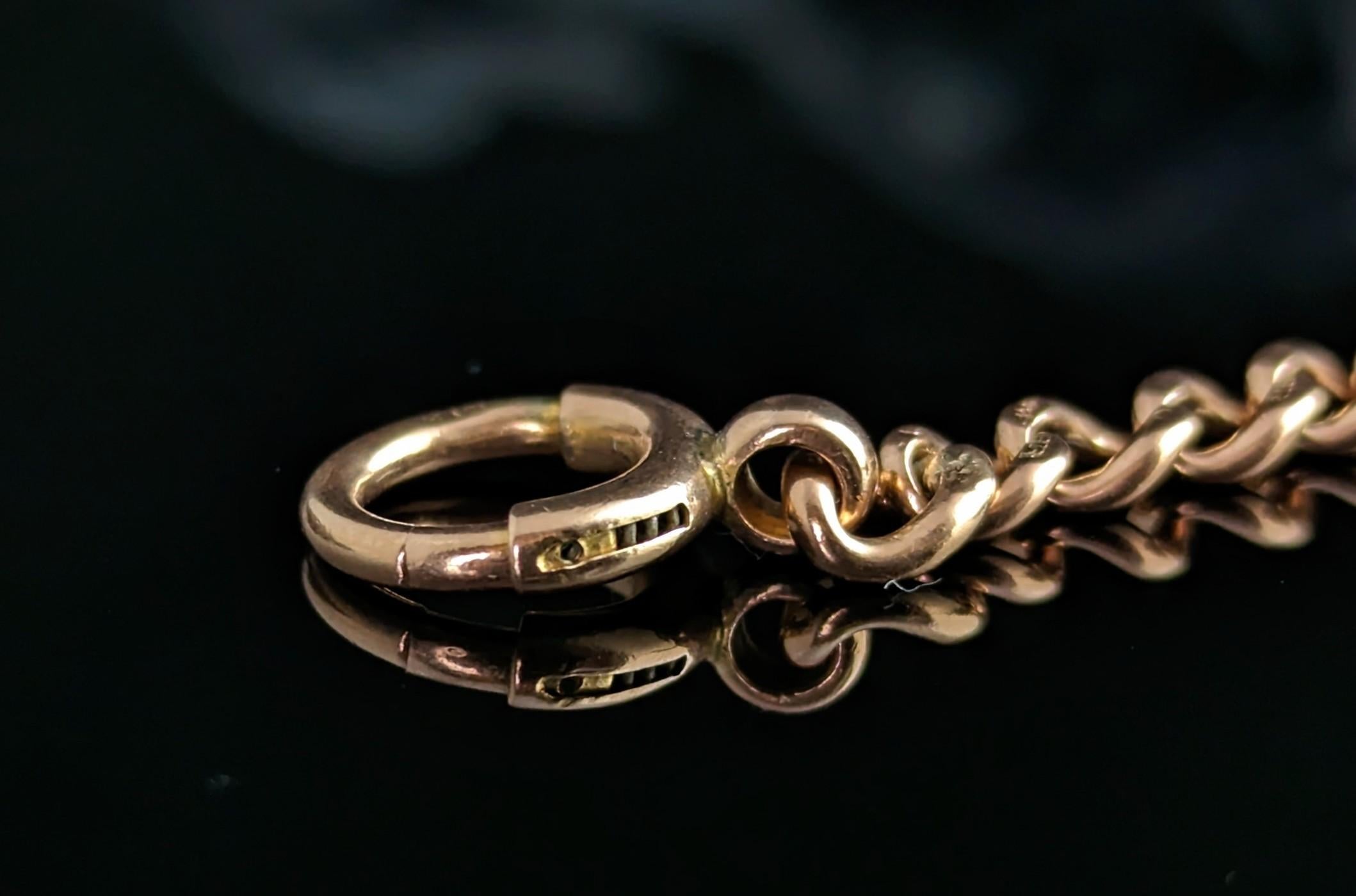 Antique 9k Gold Albert Chain, Curb Link, Edwardian 11