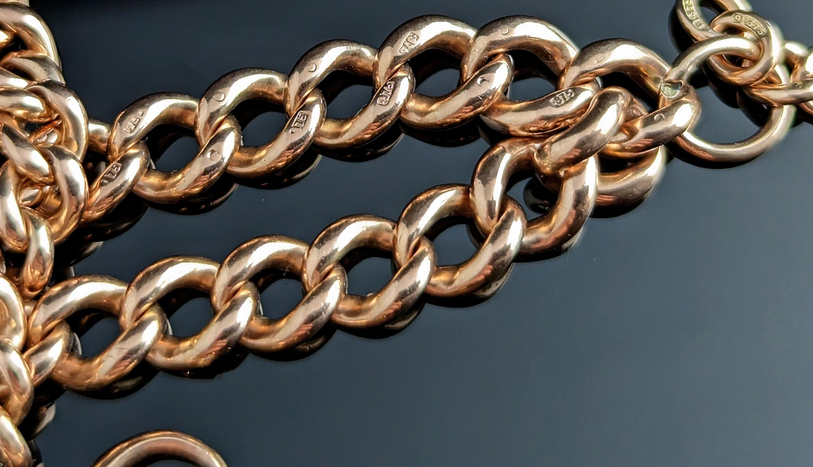 Antique 9k Gold Albert Chain, Curb Link, Edwardian 12