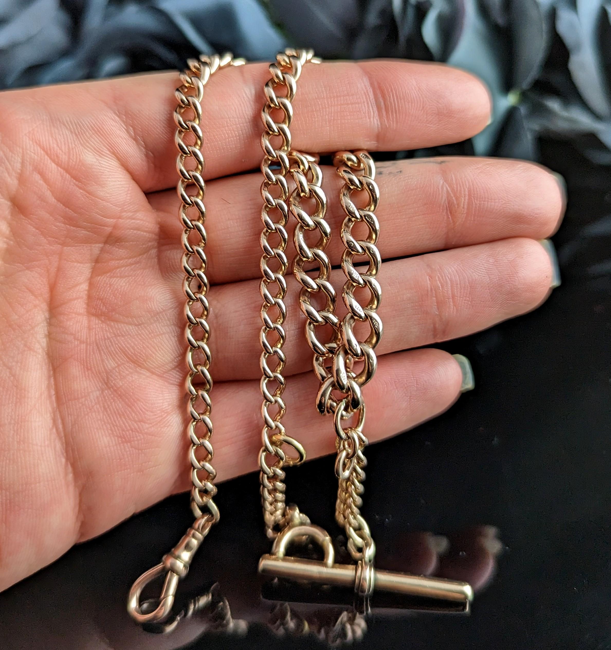 Antique 9k Gold Albert Chain, Curb Link, Edwardian 13