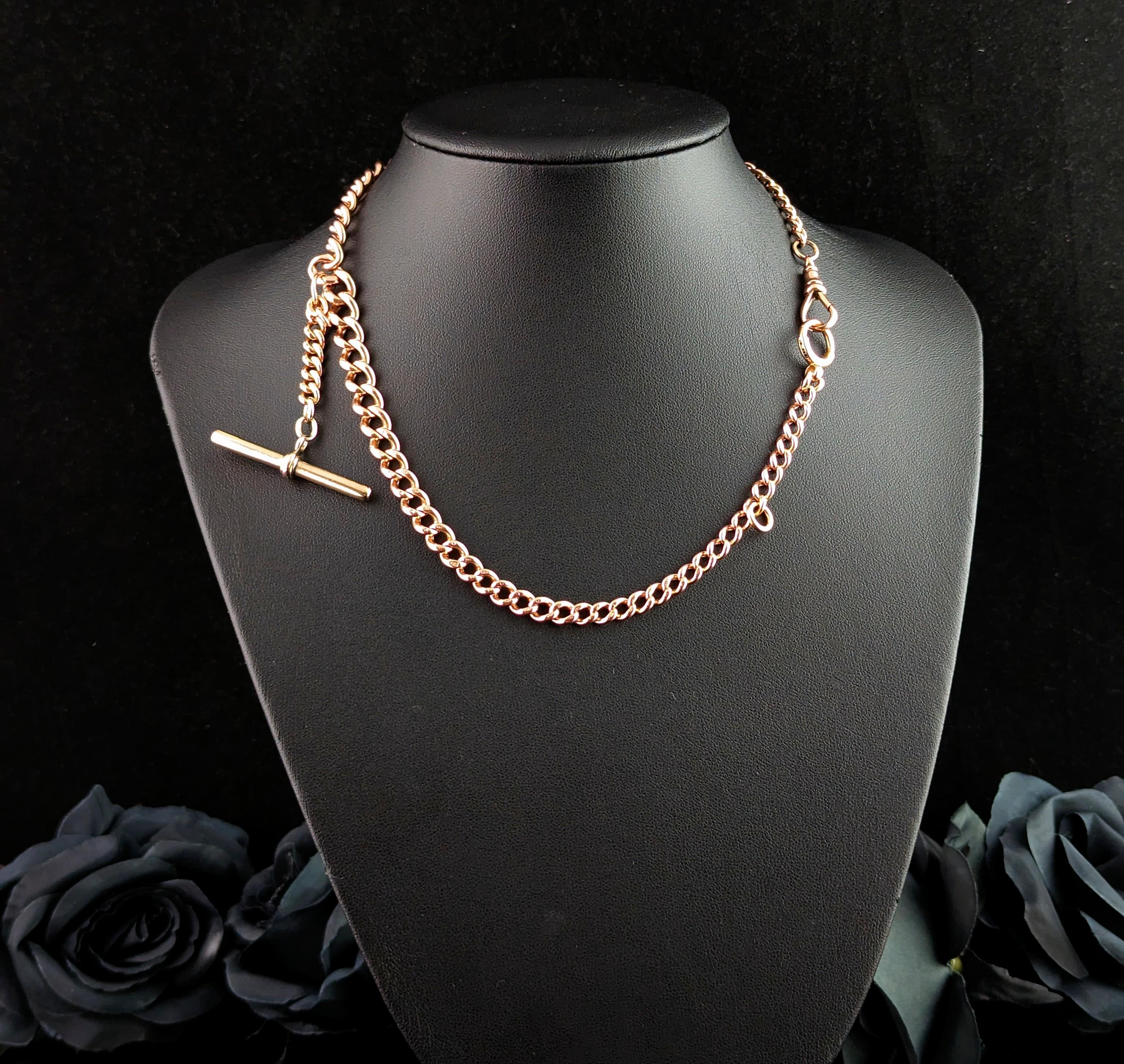 Antique 9k Gold Albert Chain, Curb Link, Edwardian In Good Condition In NEWARK, GB