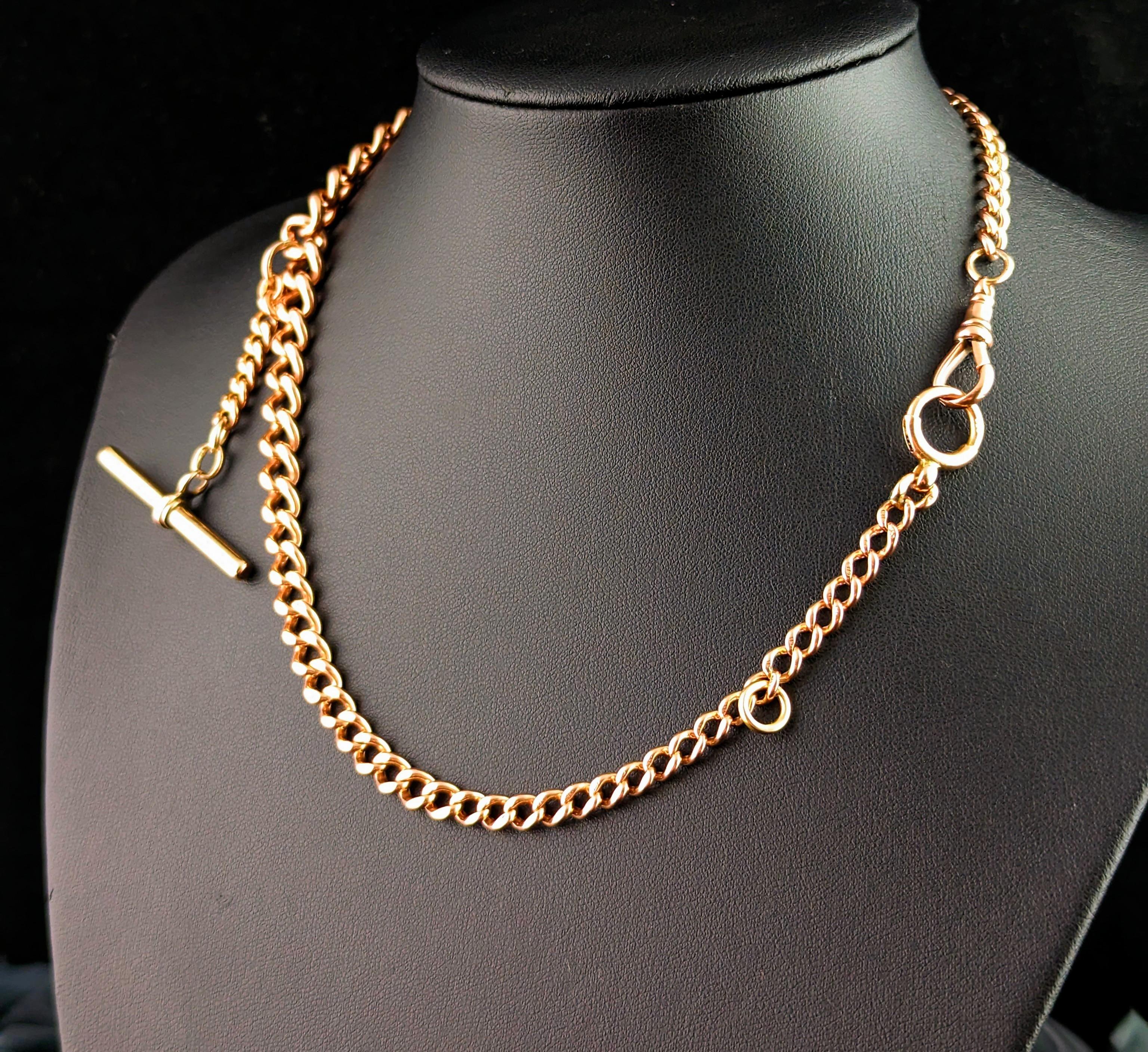 Women's or Men's Antique 9k Gold Albert Chain, Curb Link, Edwardian