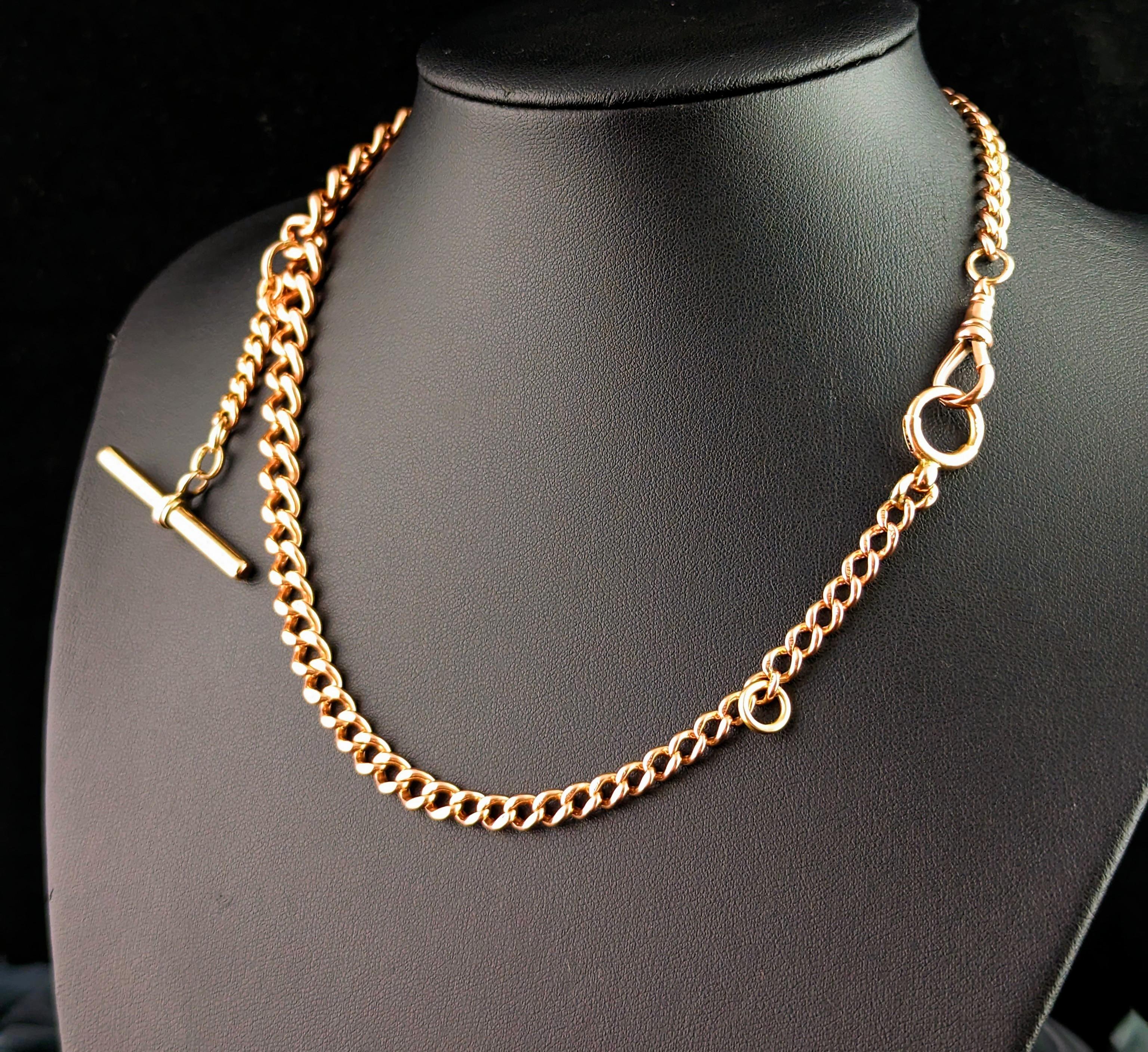 Antique 9k Gold Albert Chain, Curb Link, Edwardian For Sale 1