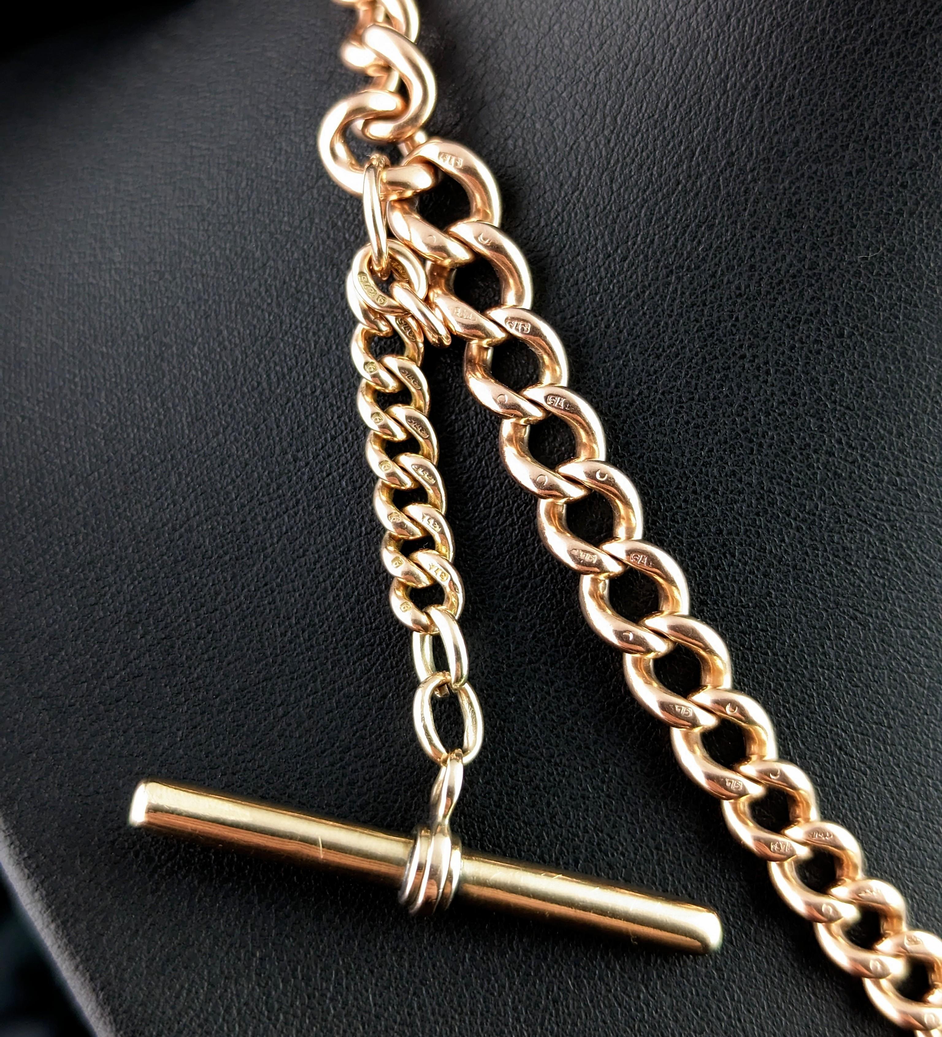Antique 9k Gold Albert Chain, Curb Link, Edwardian 1