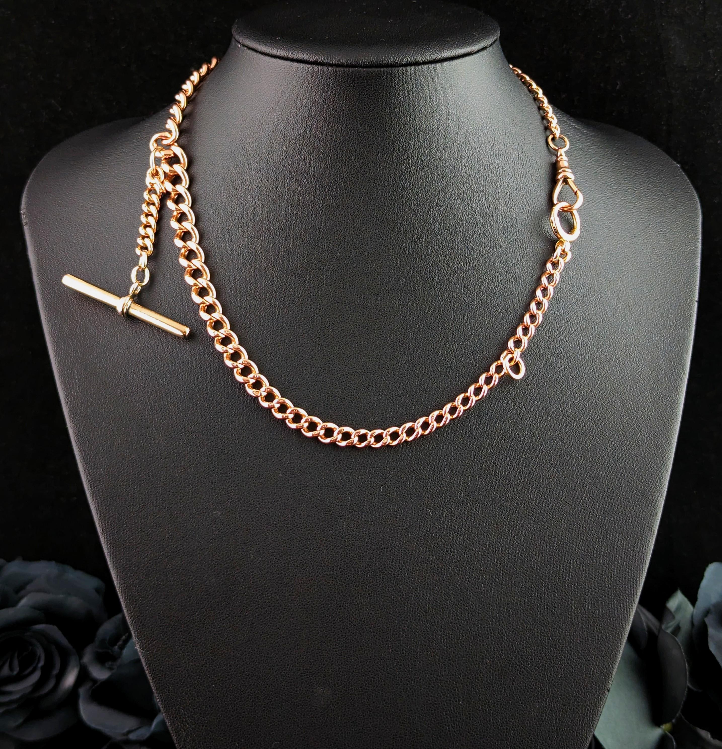 Antique 9k Gold Albert Chain, Curb Link, Edwardian 2