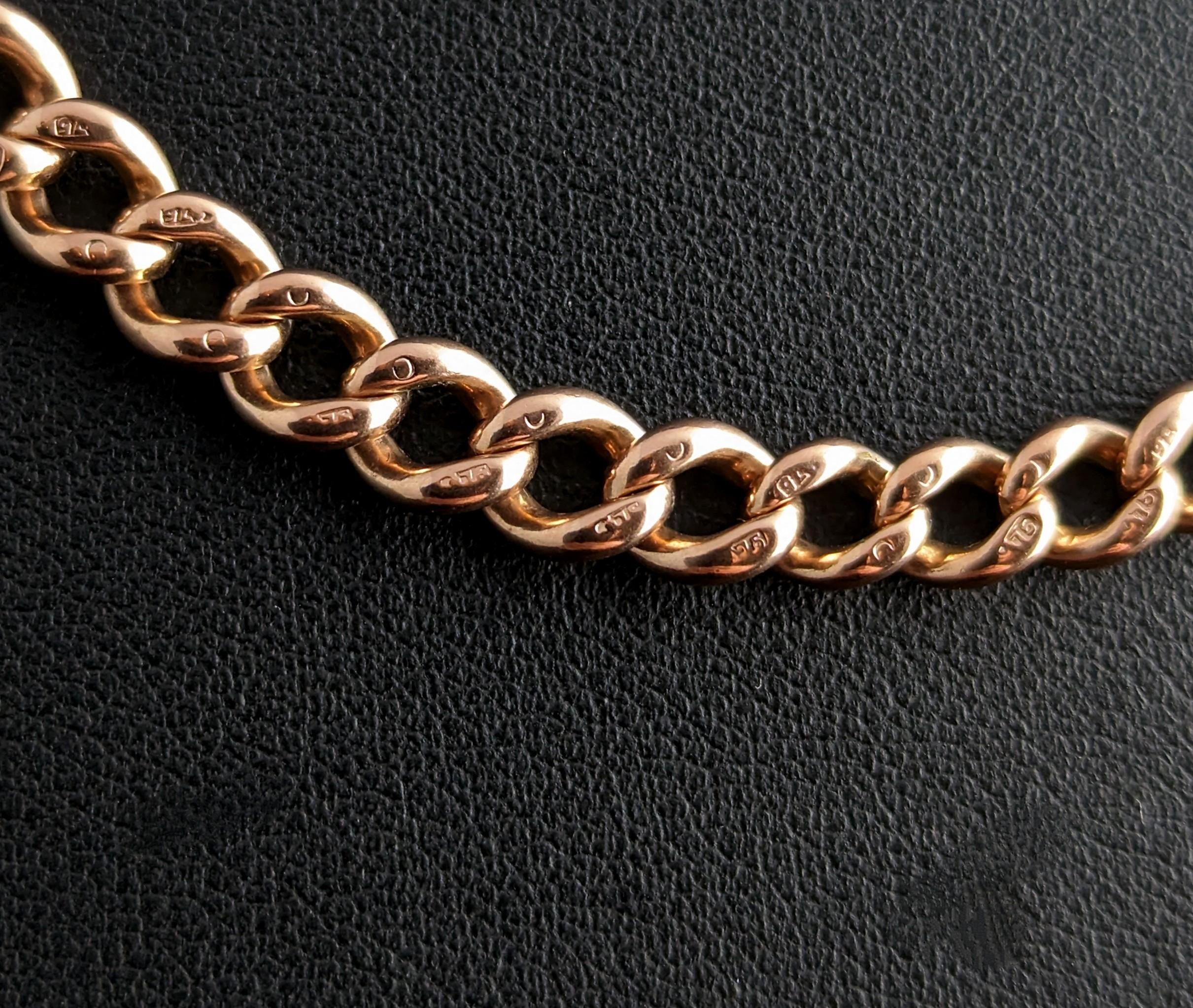 Antique 9k Gold Albert Chain, Curb Link, Edwardian For Sale 4