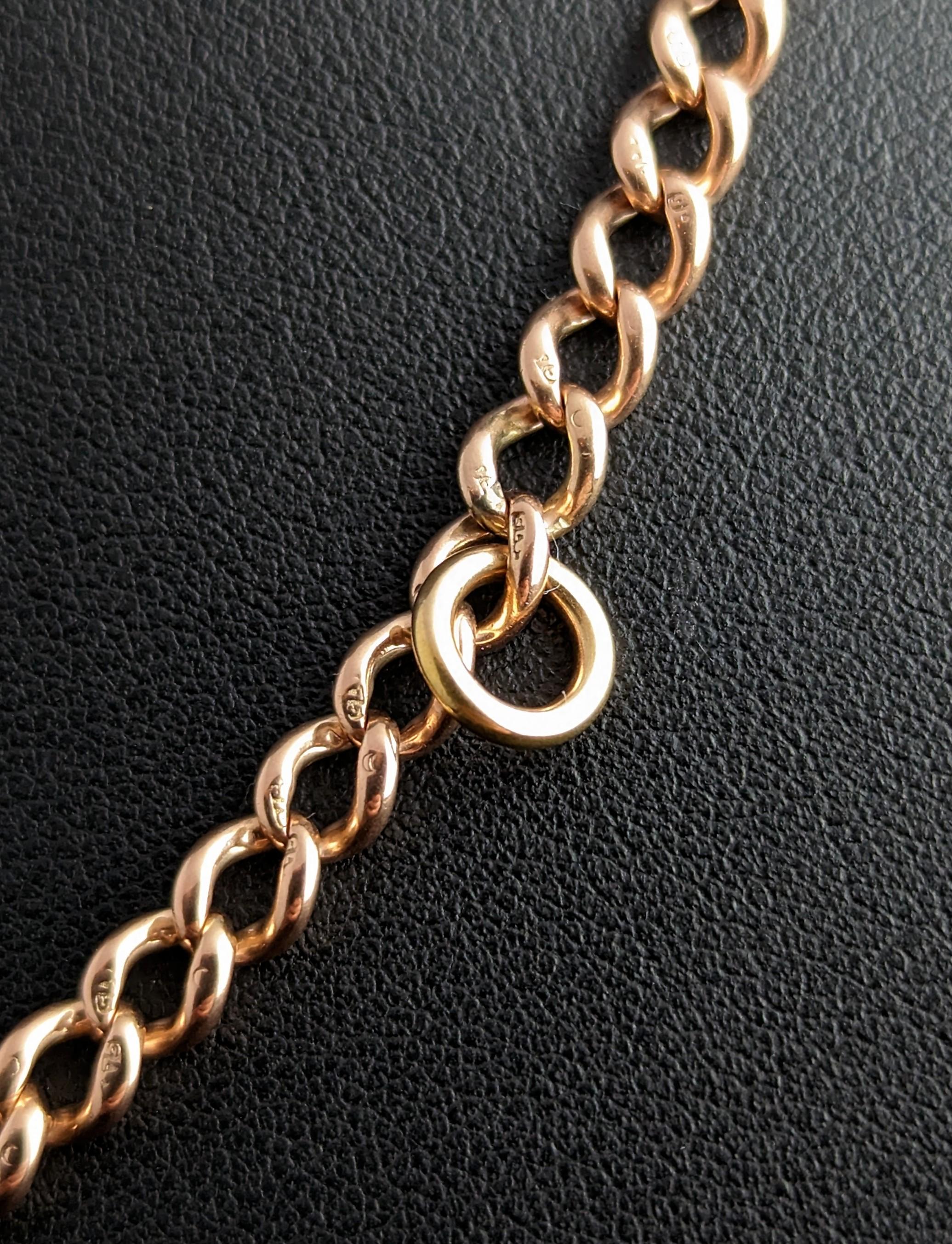 Antique 9k Gold Albert Chain, Curb Link, Edwardian For Sale 5