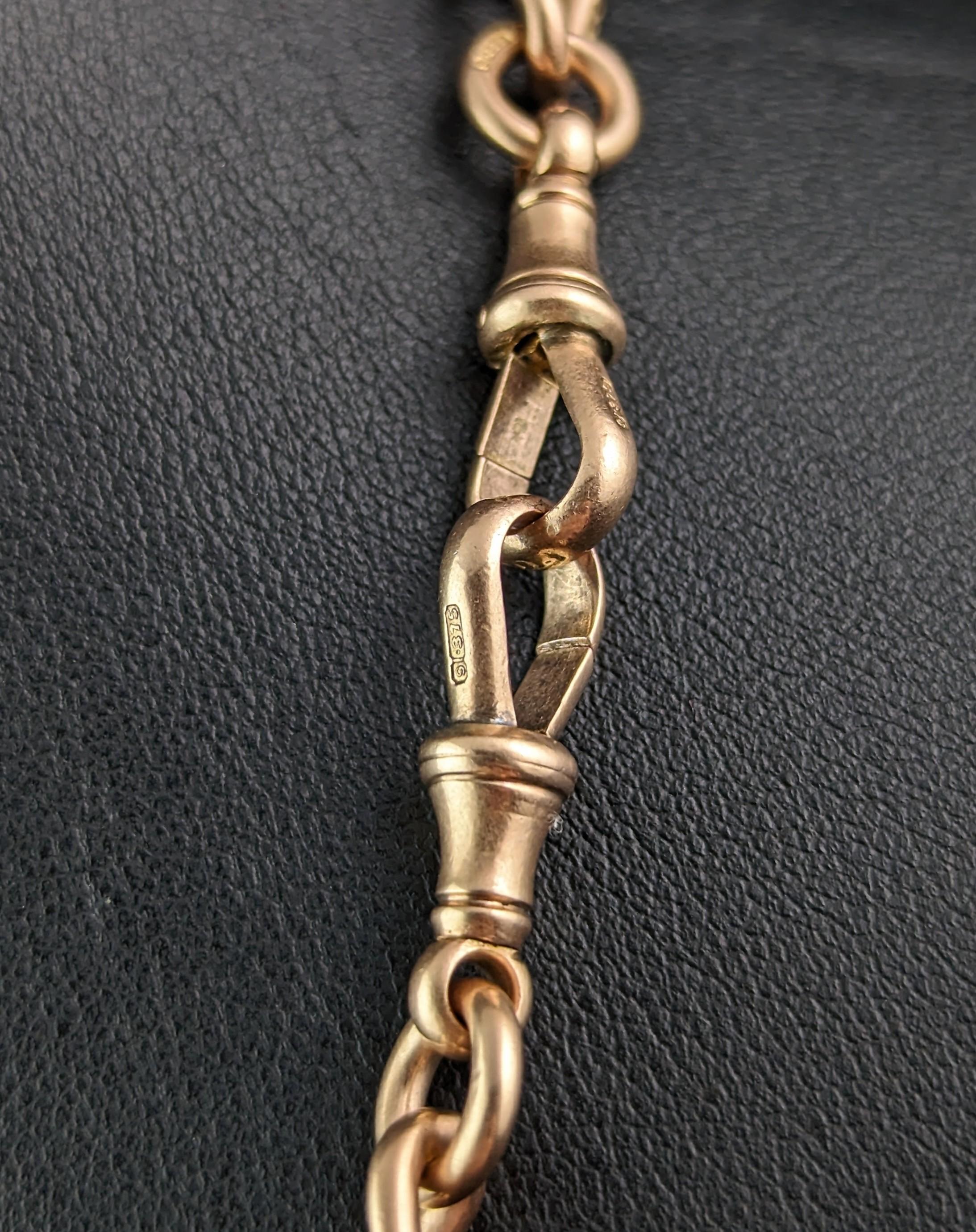 Antique 9k gold Albert chain, heavy, Carnelian swivel fob  10