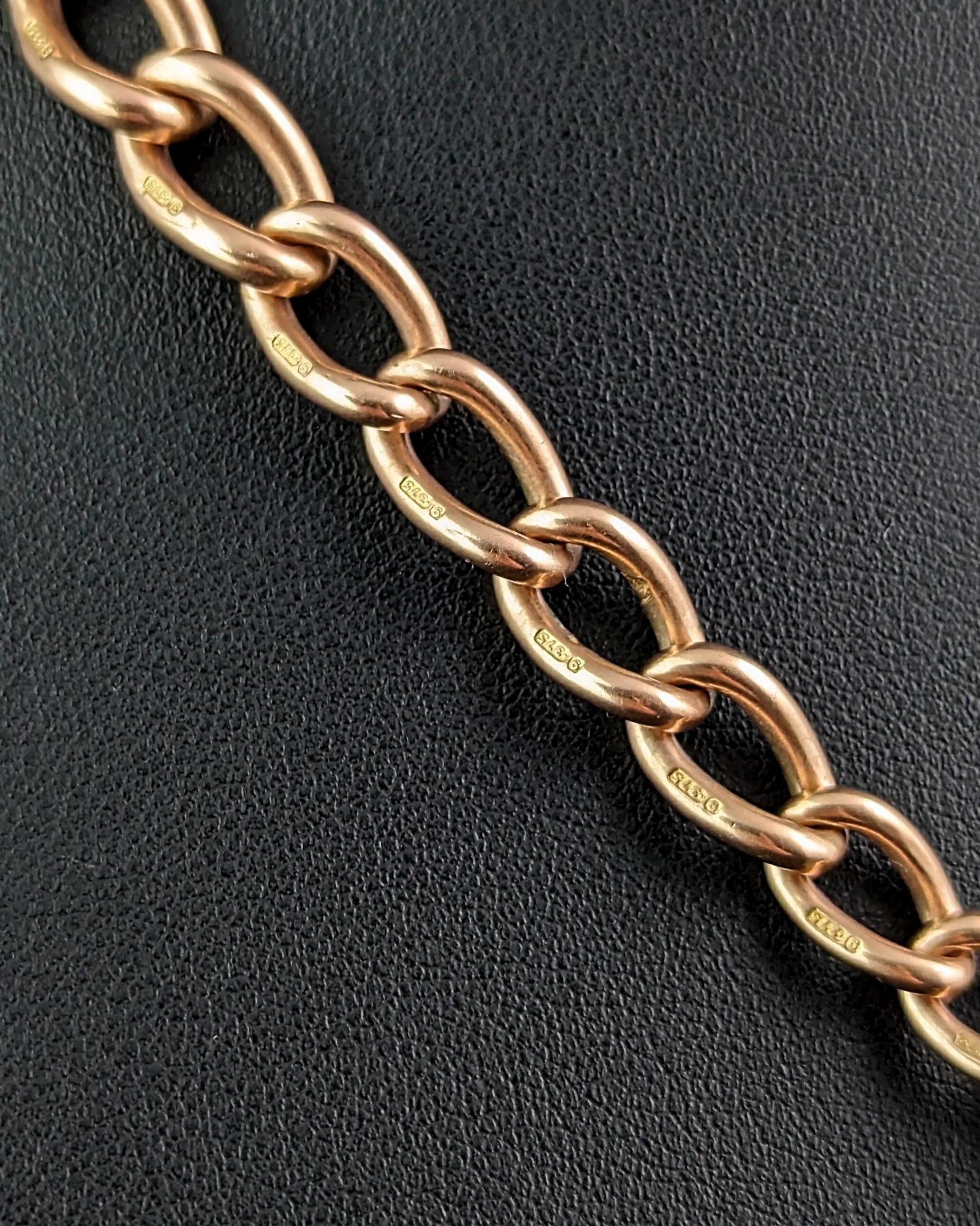 Antique 9k gold Albert chain, heavy, Carnelian swivel fob  3
