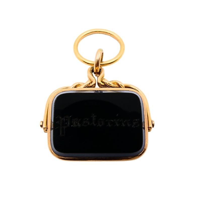 Antica collana a catena Albert Gold 9k con ciondolo di agata e pietra sanguigna in vendita 2