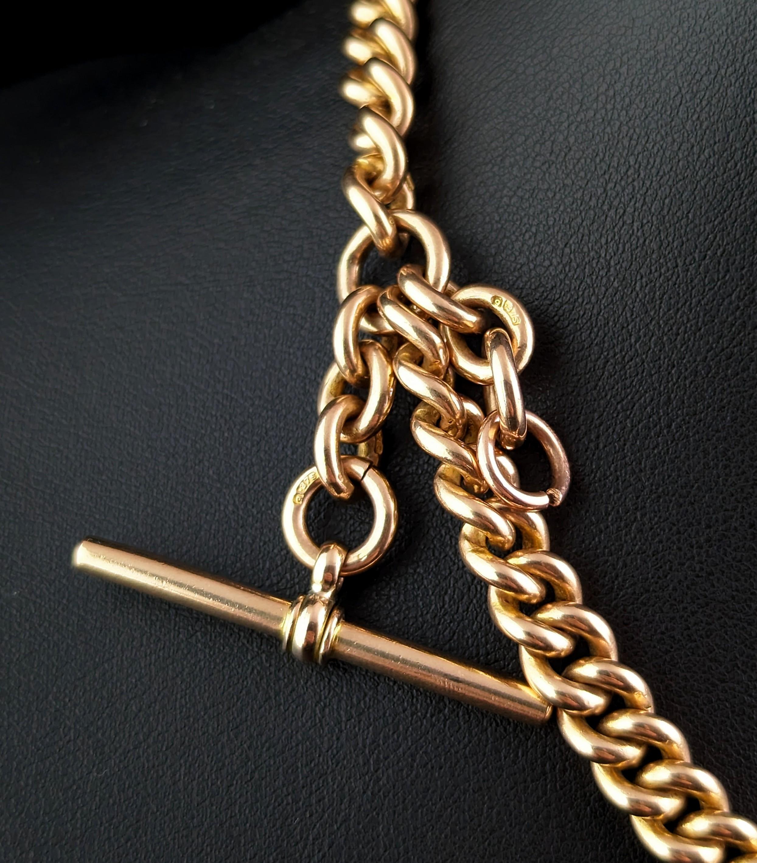 Antique 9k gold Albert chain necklace, watch chain, Heavy  2