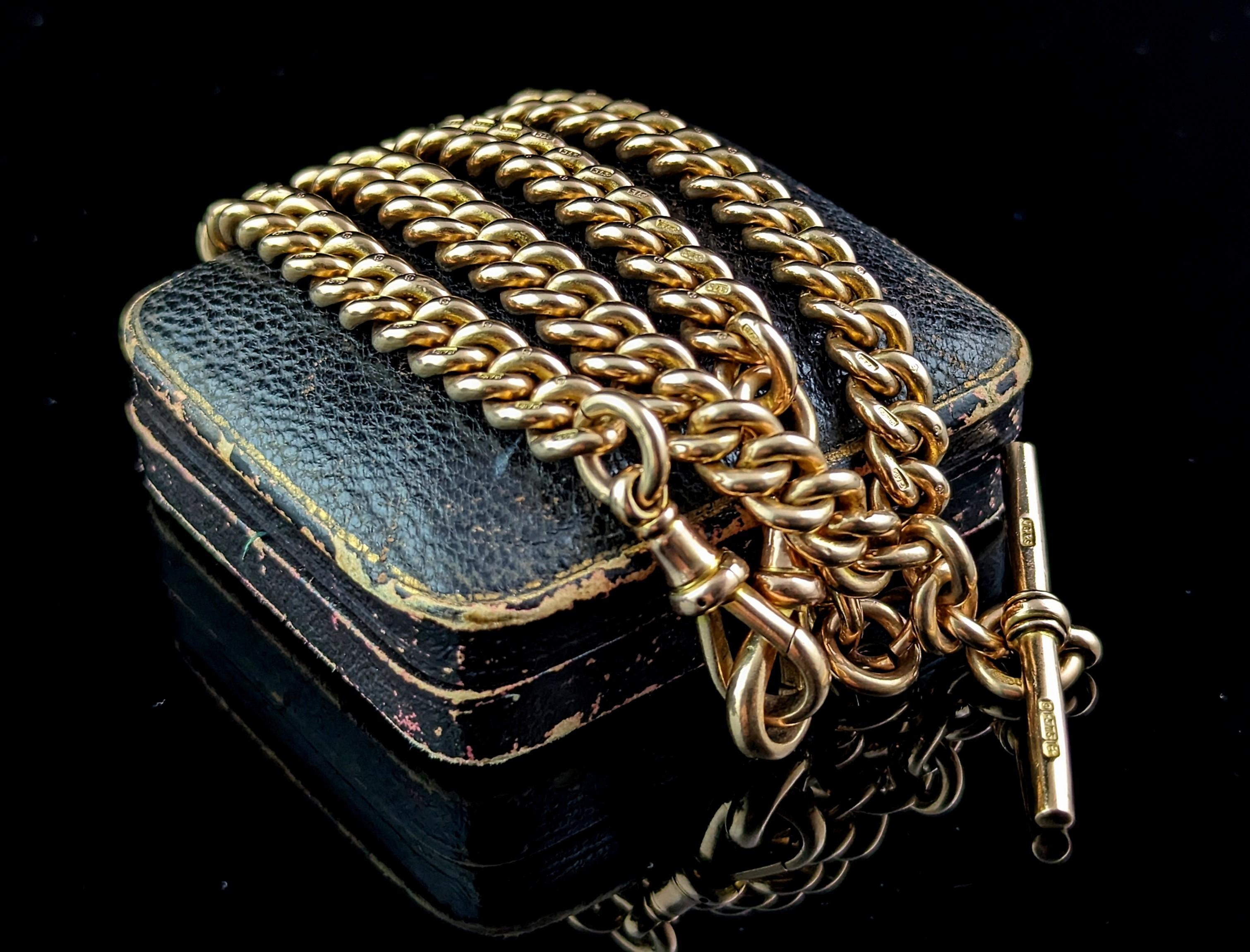 Antique 9k gold Albert chain necklace, watch chain, Heavy  3