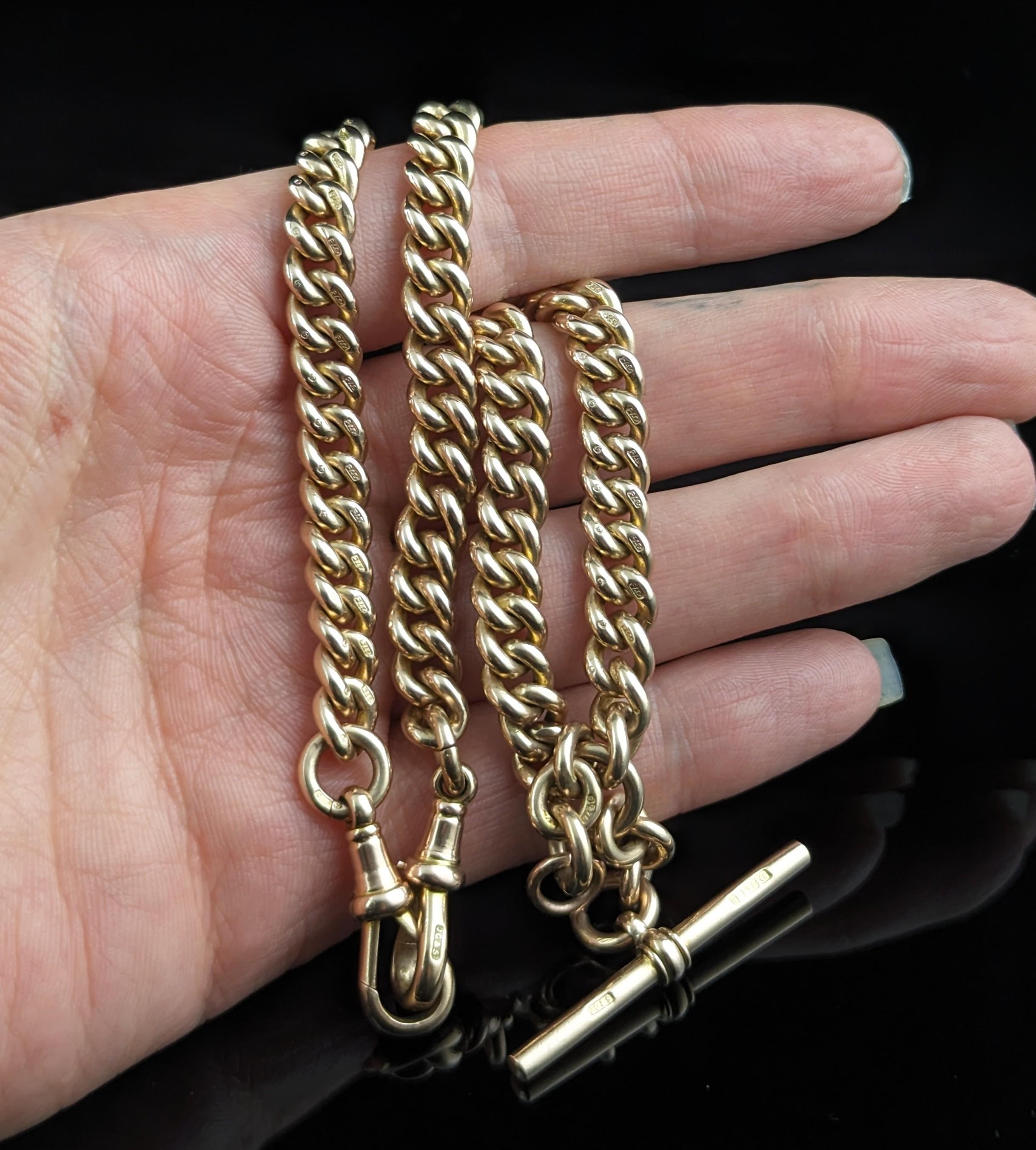 Antique 9k gold Albert chain necklace, watch chain, Heavy  4