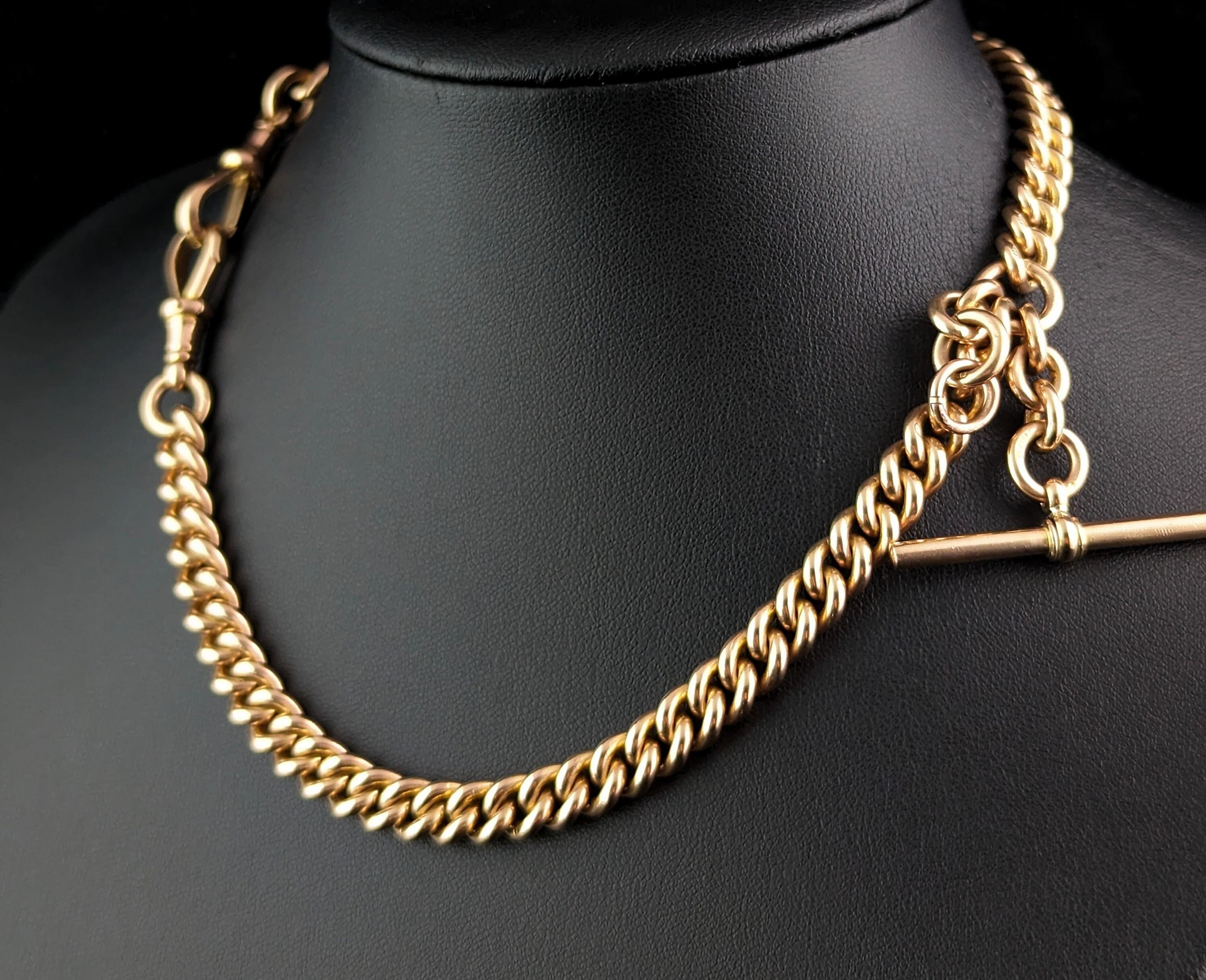 Antique 9k gold Albert chain necklace, watch chain, Heavy  6