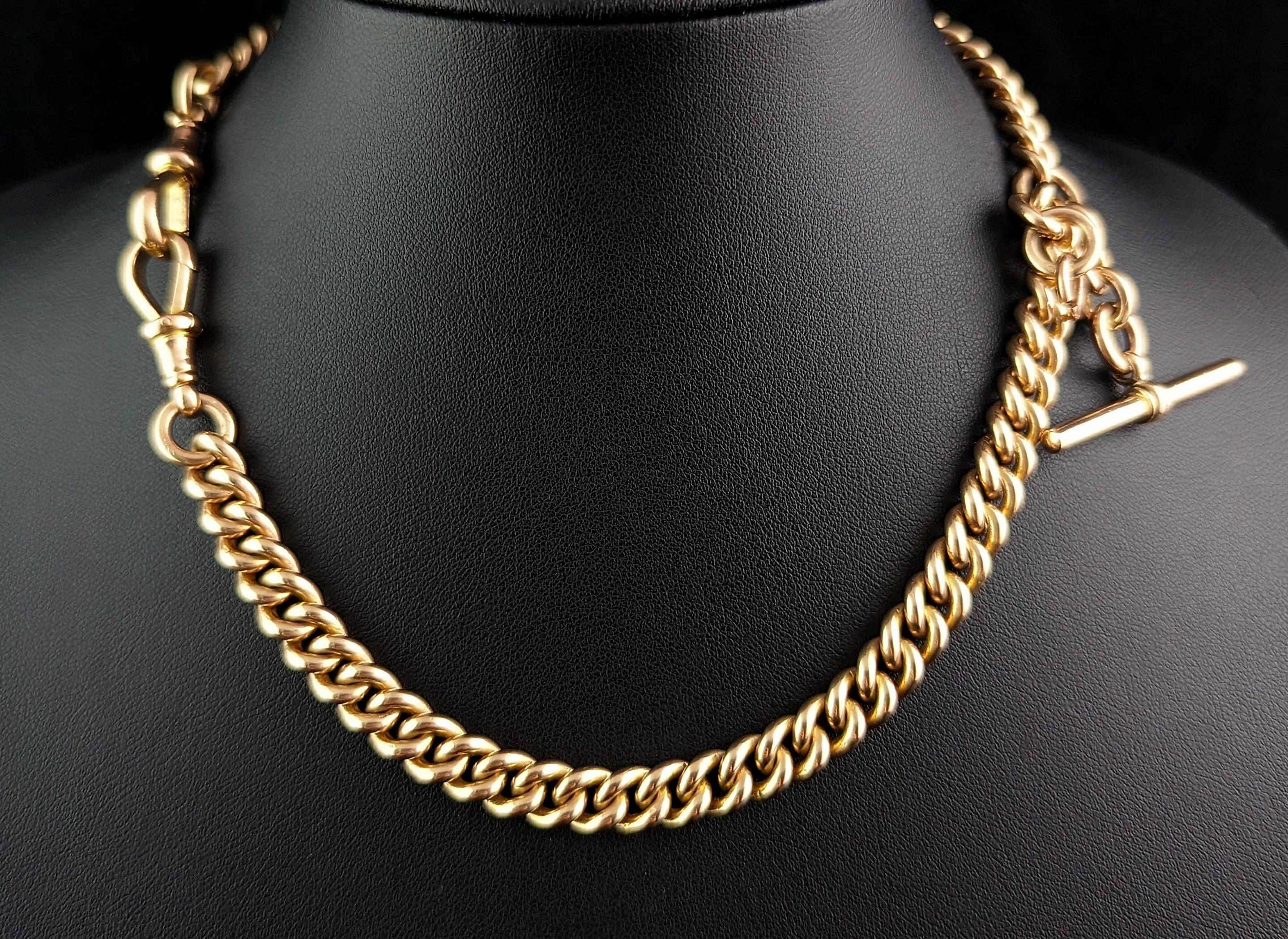 Antique 9k gold Albert chain necklace, watch chain, Heavy  7