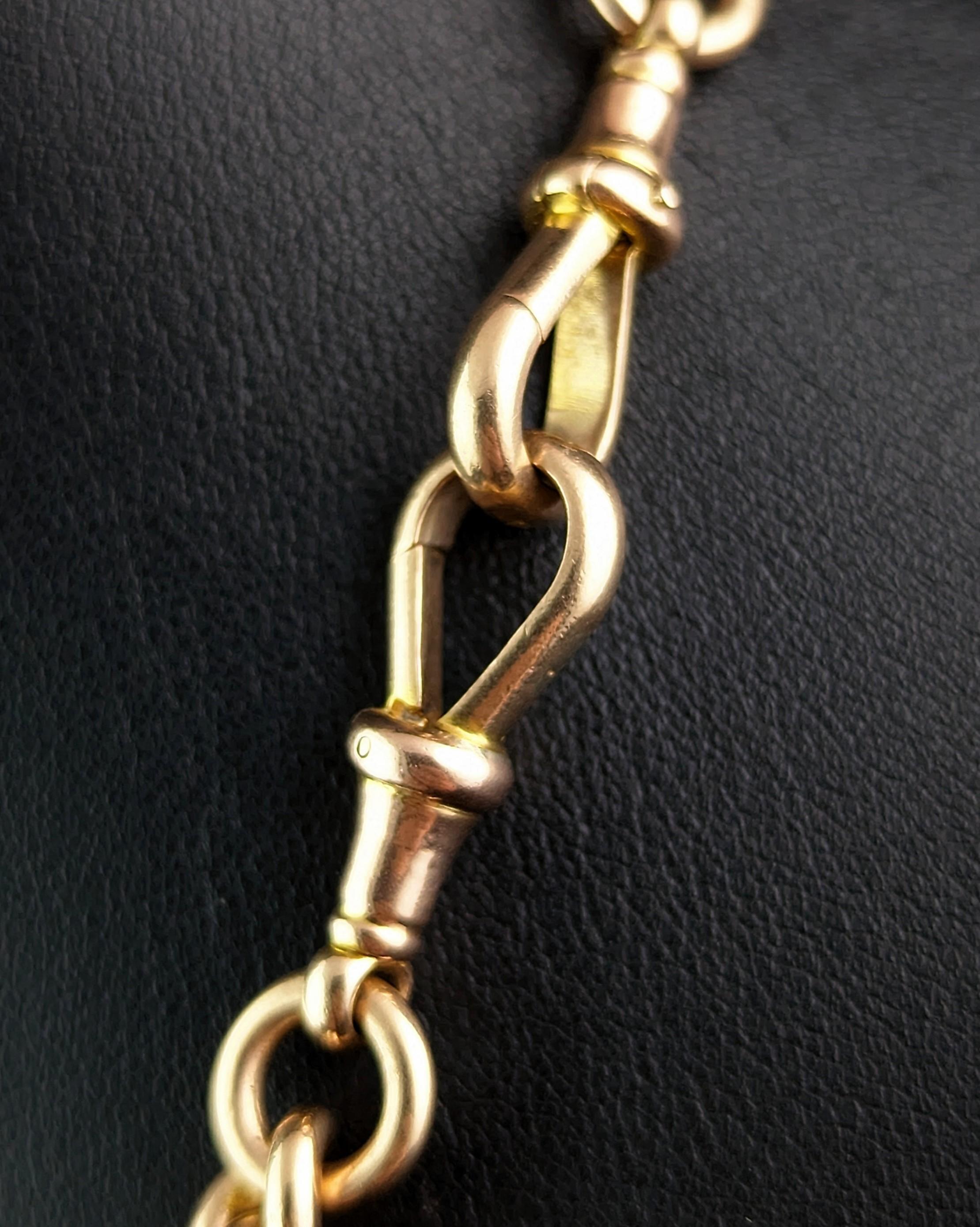 Antique 9k gold Albert chain necklace, watch chain, Heavy 10