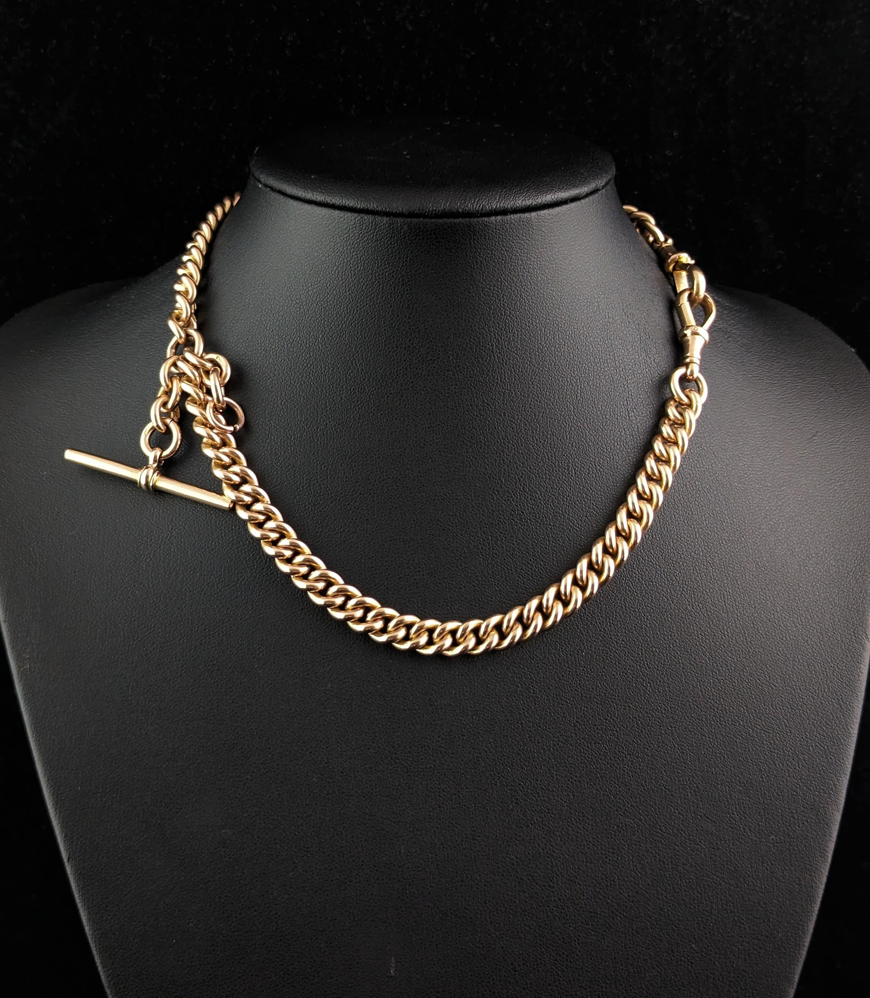 Antique 9k gold Albert chain necklace, watch chain, Heavy 11