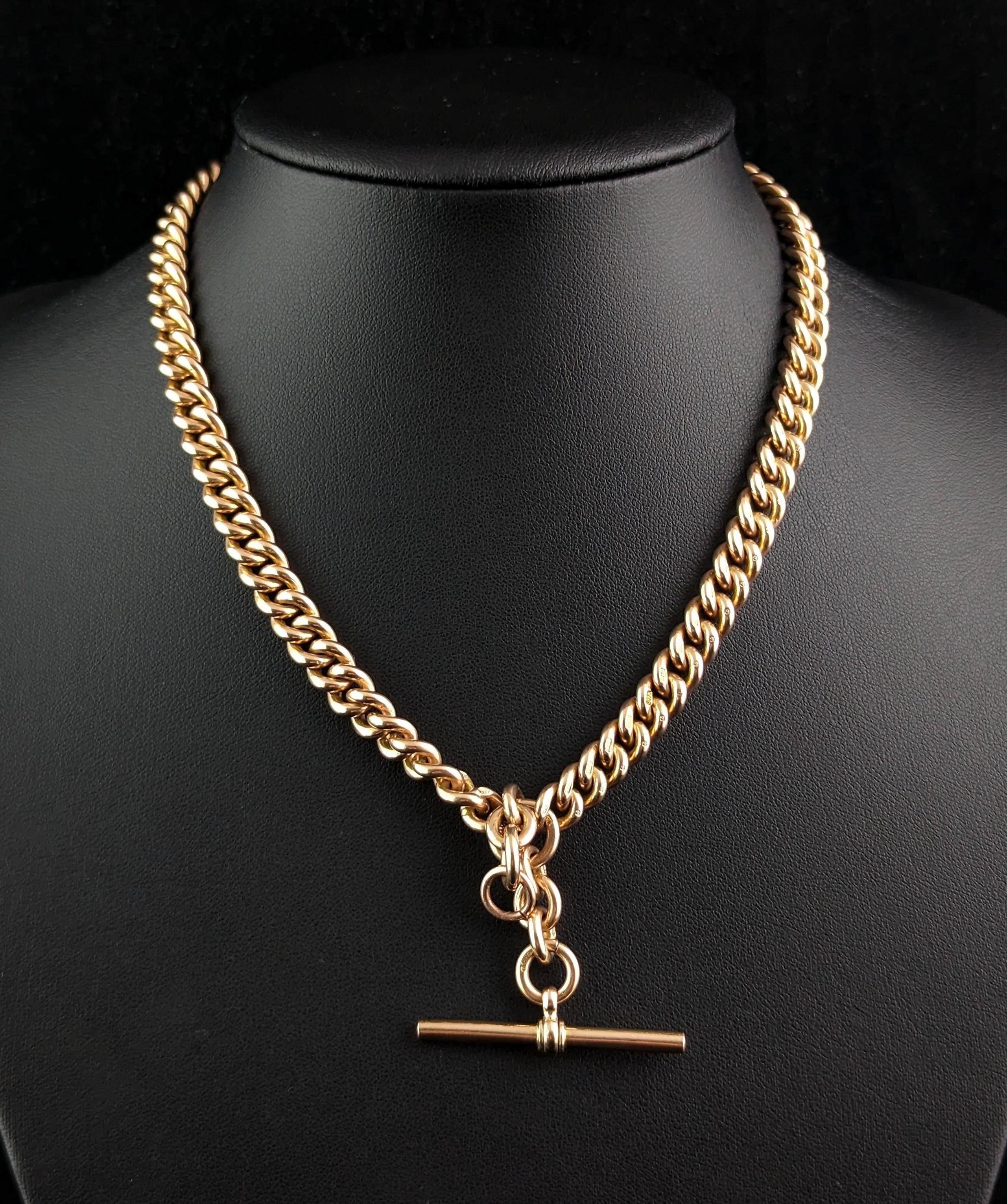 Edwardian Antique 9k gold Albert chain necklace, watch chain, Heavy 
