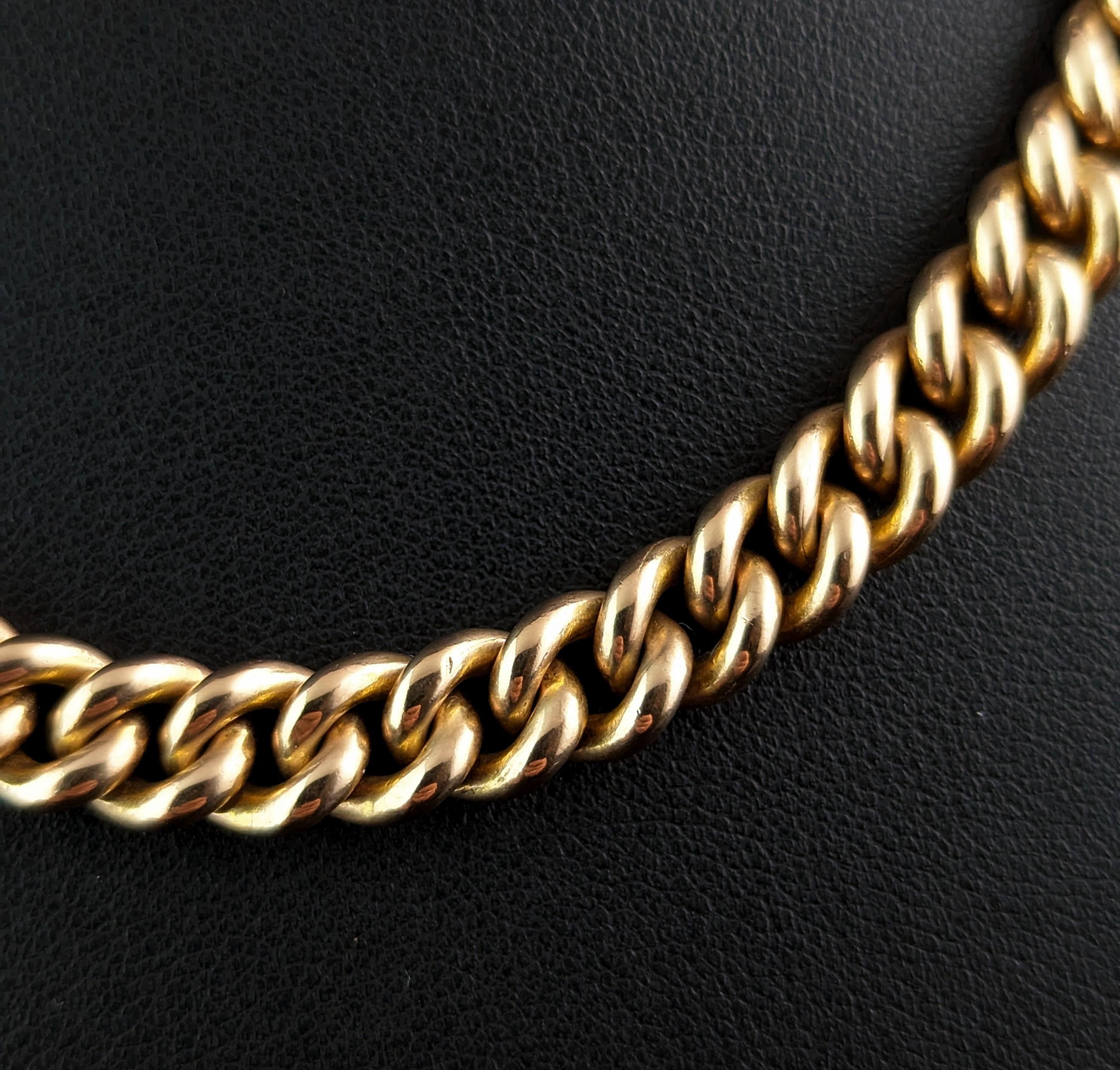 Antique 9k gold Albert chain necklace, watch chain, Heavy  In Good Condition In NEWARK, GB