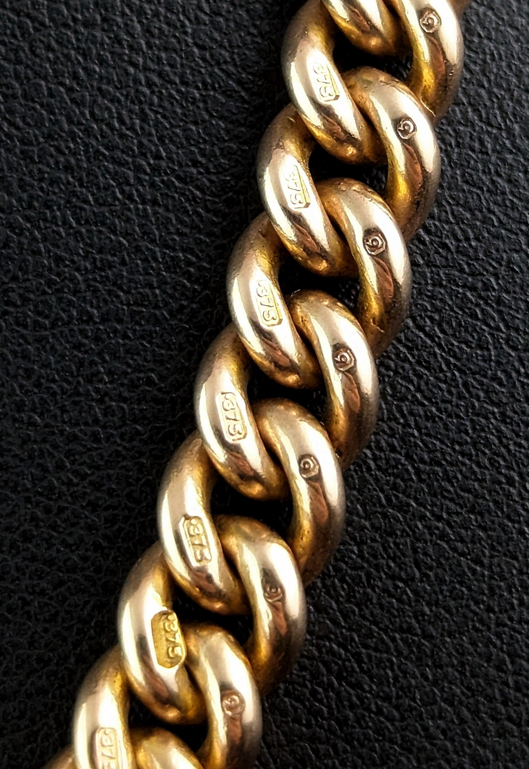 Women's or Men's Antique 9k gold Albert chain necklace, watch chain, Heavy 