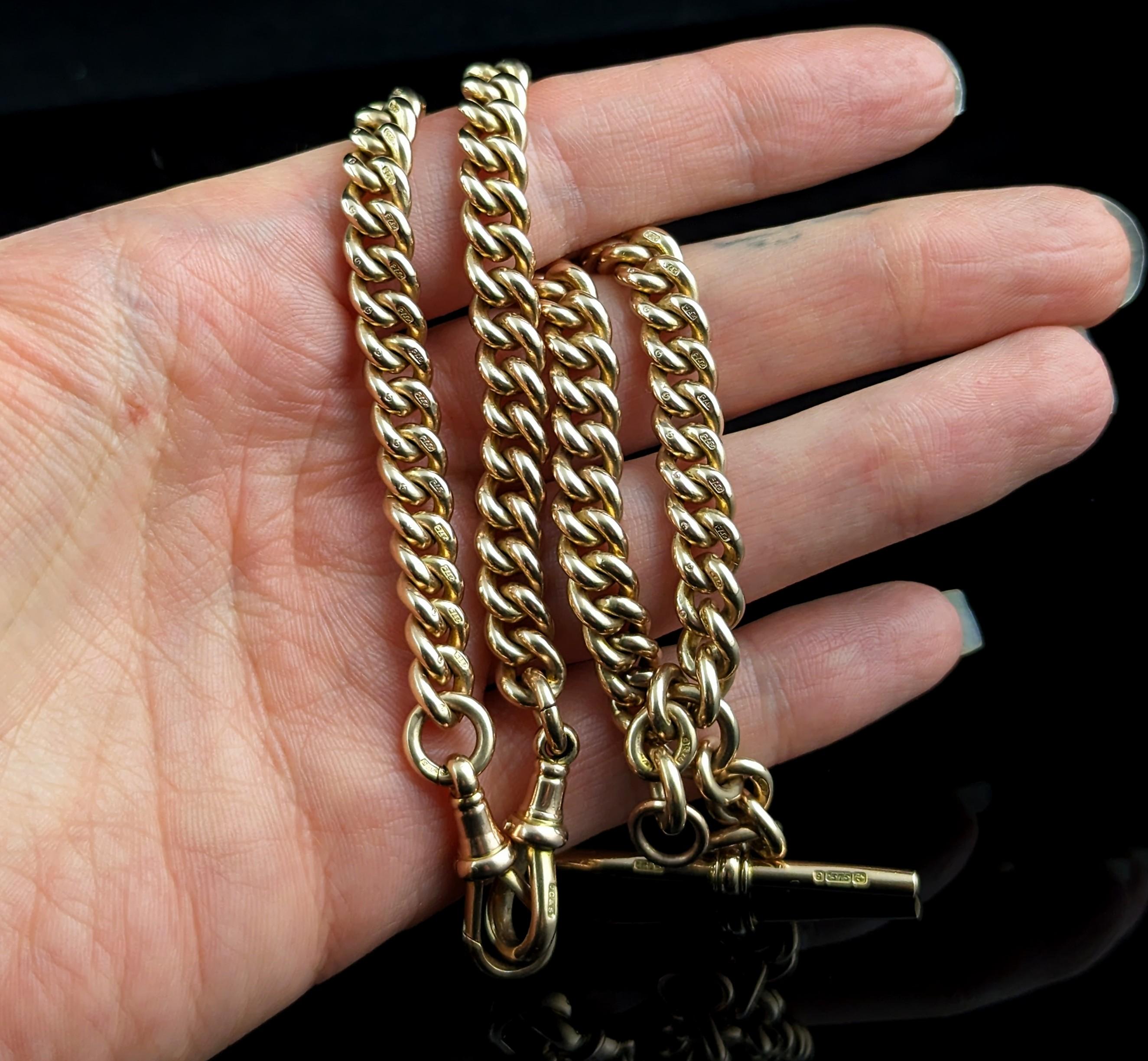 Antique 9k gold Albert chain necklace, watch chain, Heavy  1