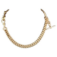 Antique 9k gold Albert chain necklace, watch chain, Heavy 