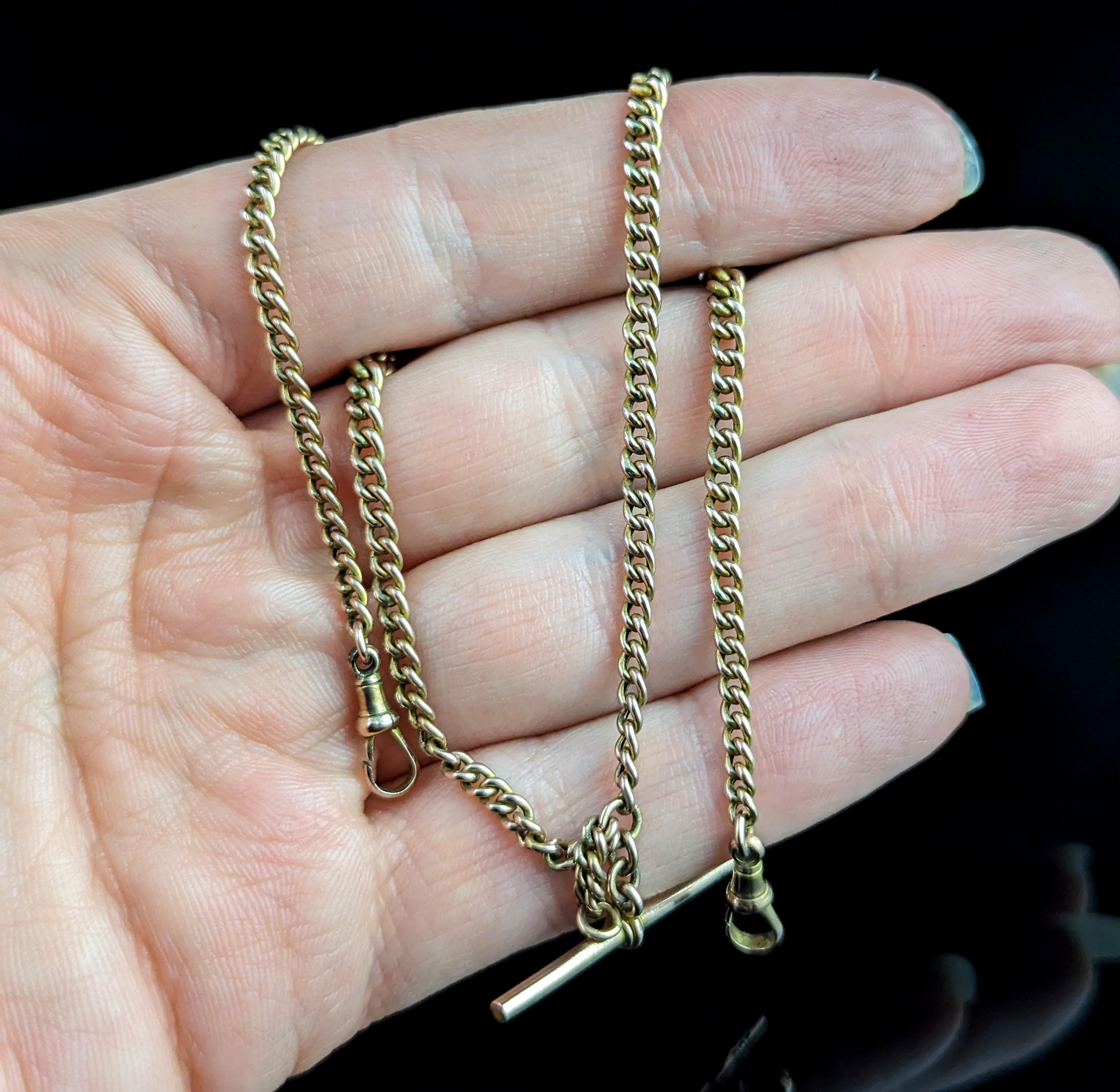 Antique 9k gold Albert chain, watch chain, Art Deco  6