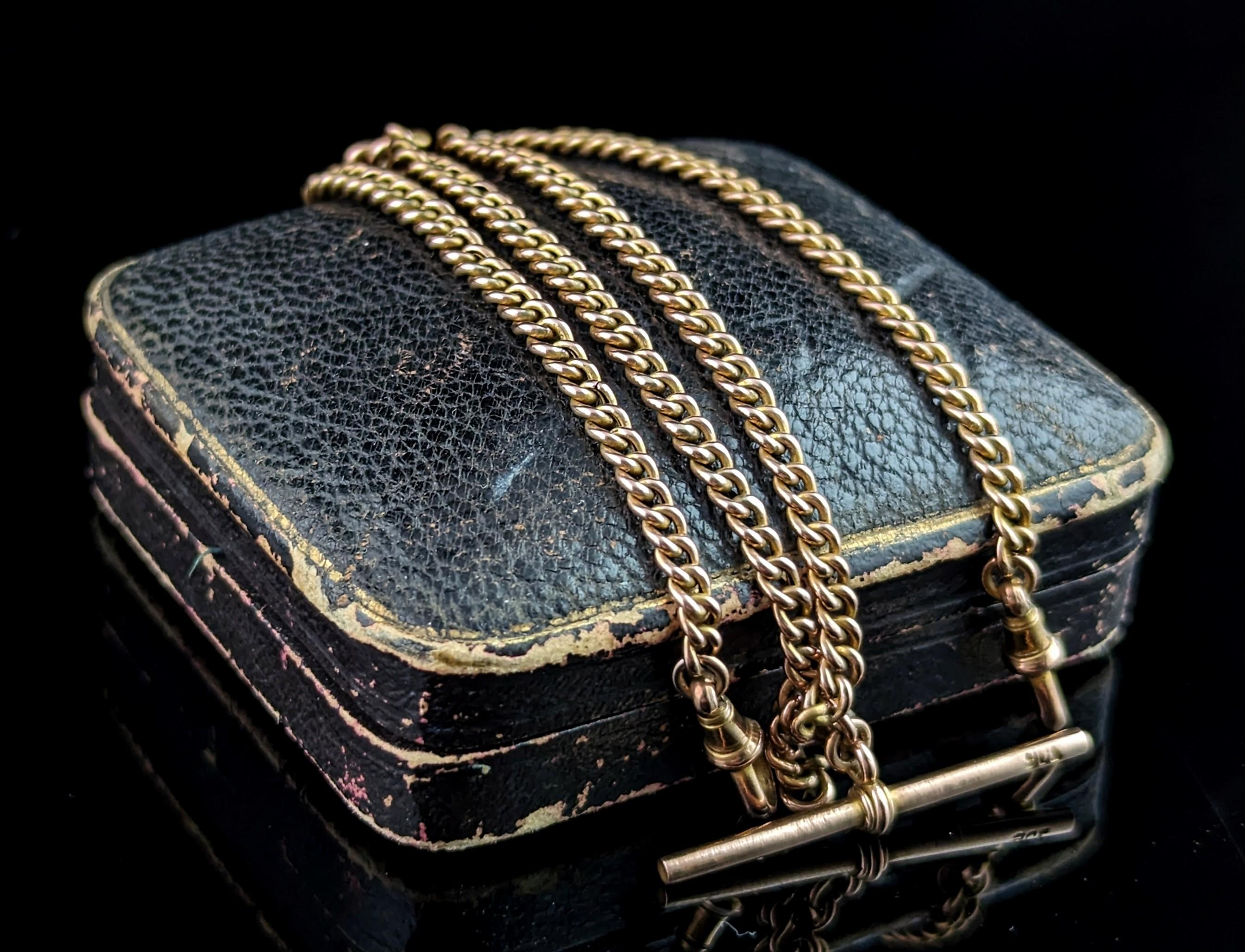 Antique 9k gold Albert chain, watch chain, Art Deco  2