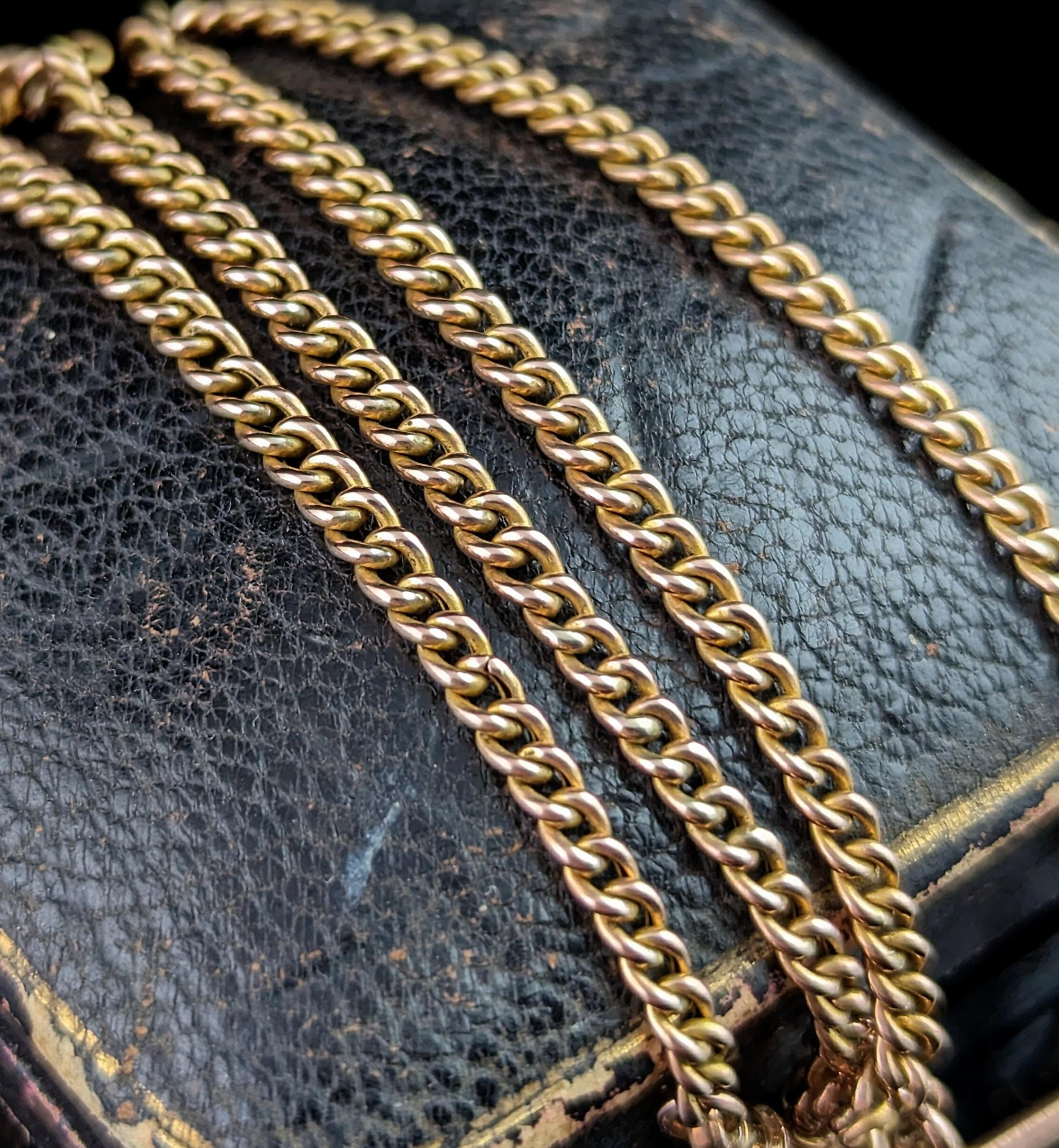 Antique 9k gold Albert chain, watch chain, Art Deco  3