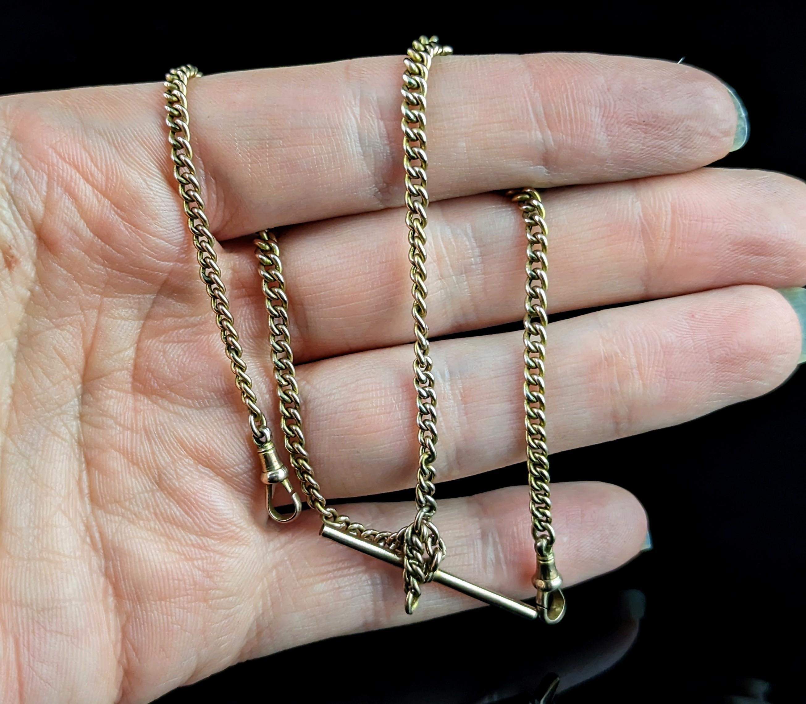 Antique 9k gold Albert chain, watch chain, Art Deco  5