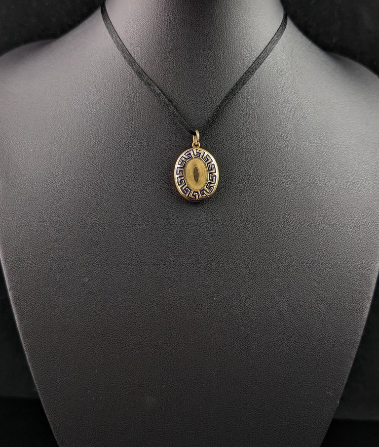 Antique 9k gold and blue enamel mourning locket, Greek key design For ...