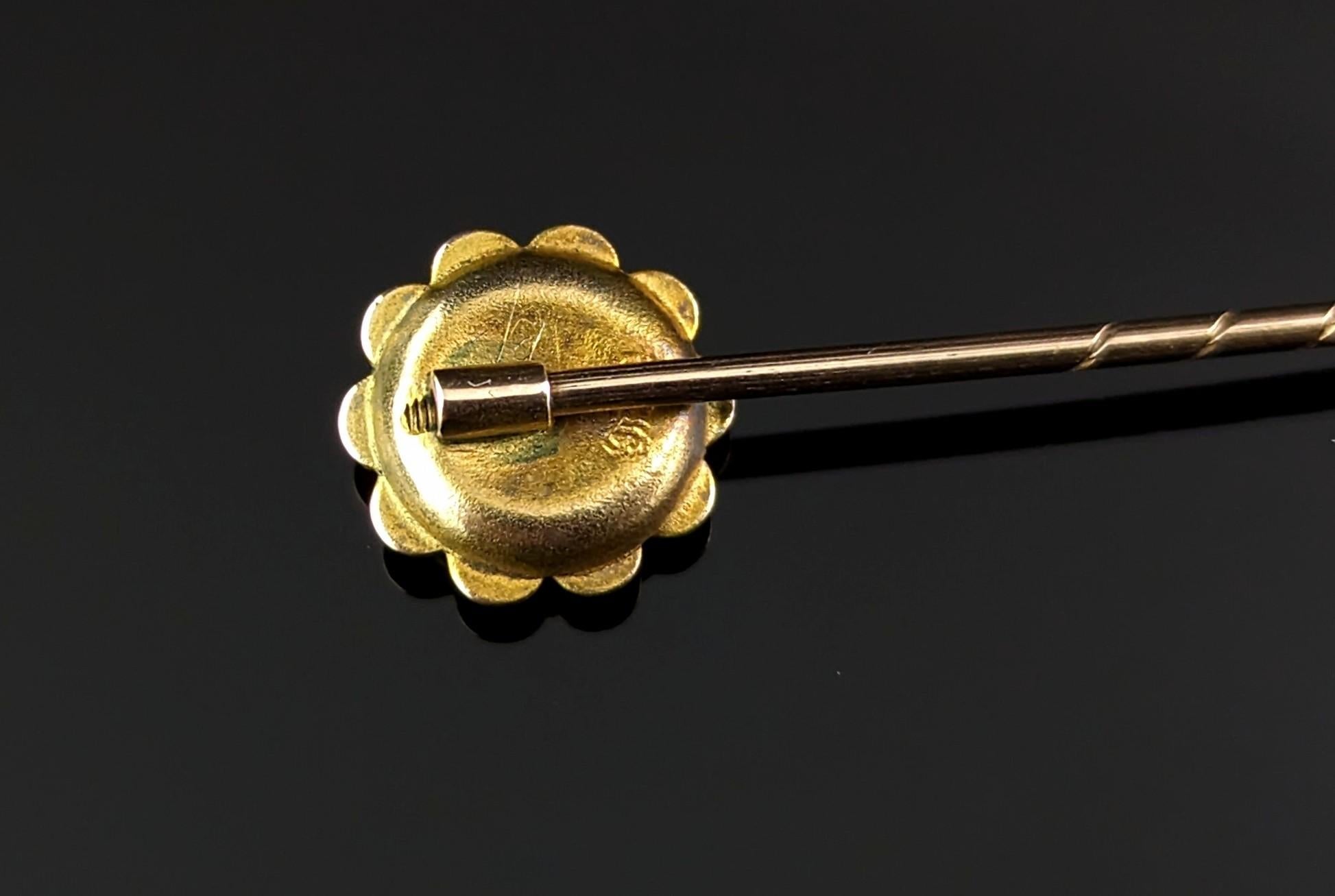 Antique 9k gold and diamond stick pin, Gypsy set, star  4