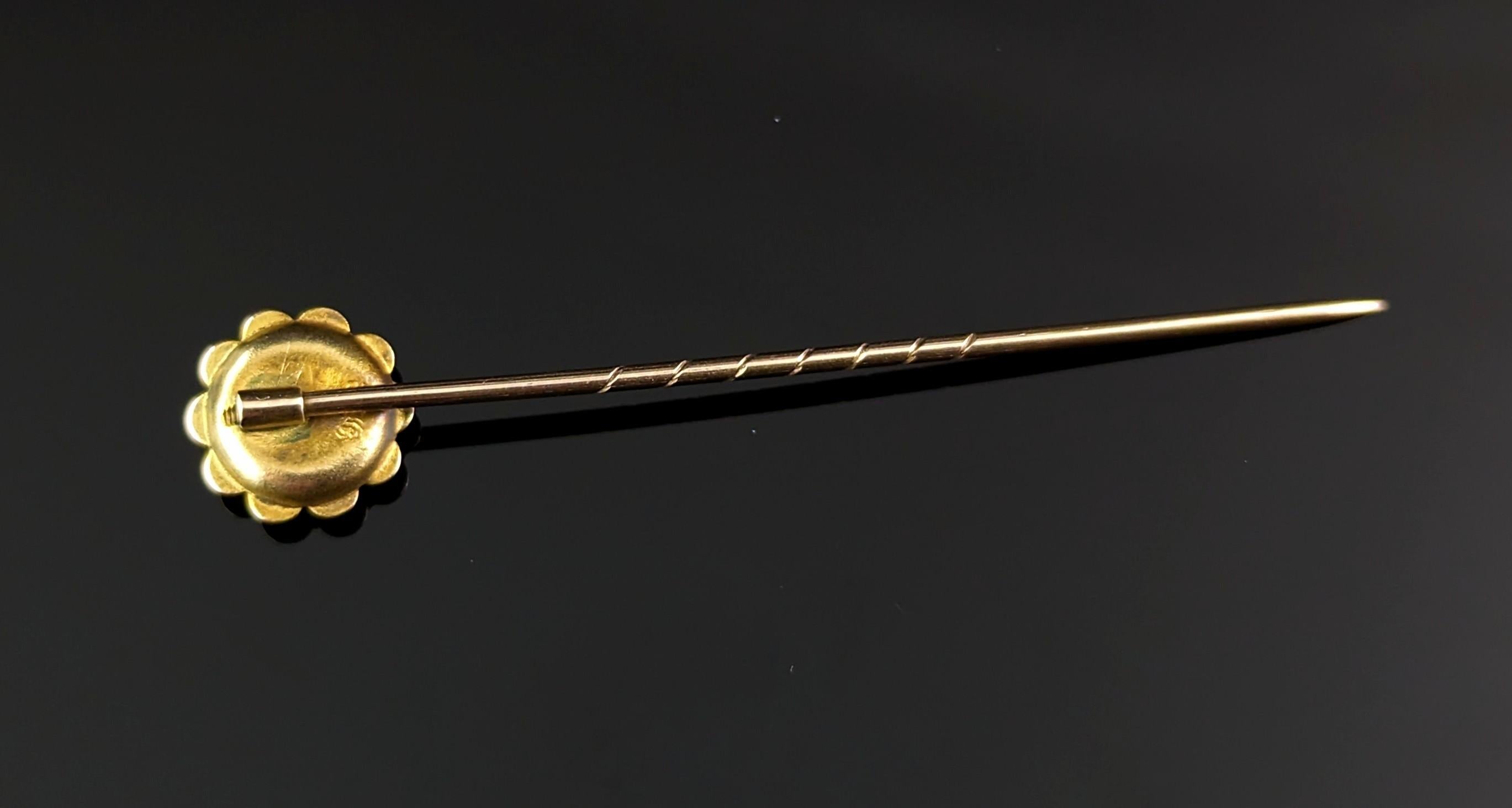 Antique 9k gold and diamond stick pin, Gypsy set, star  3