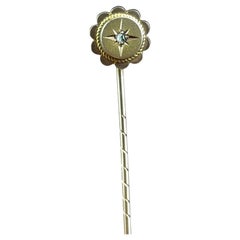 Antique 9k gold and diamond stick pin, Gypsy set, star 