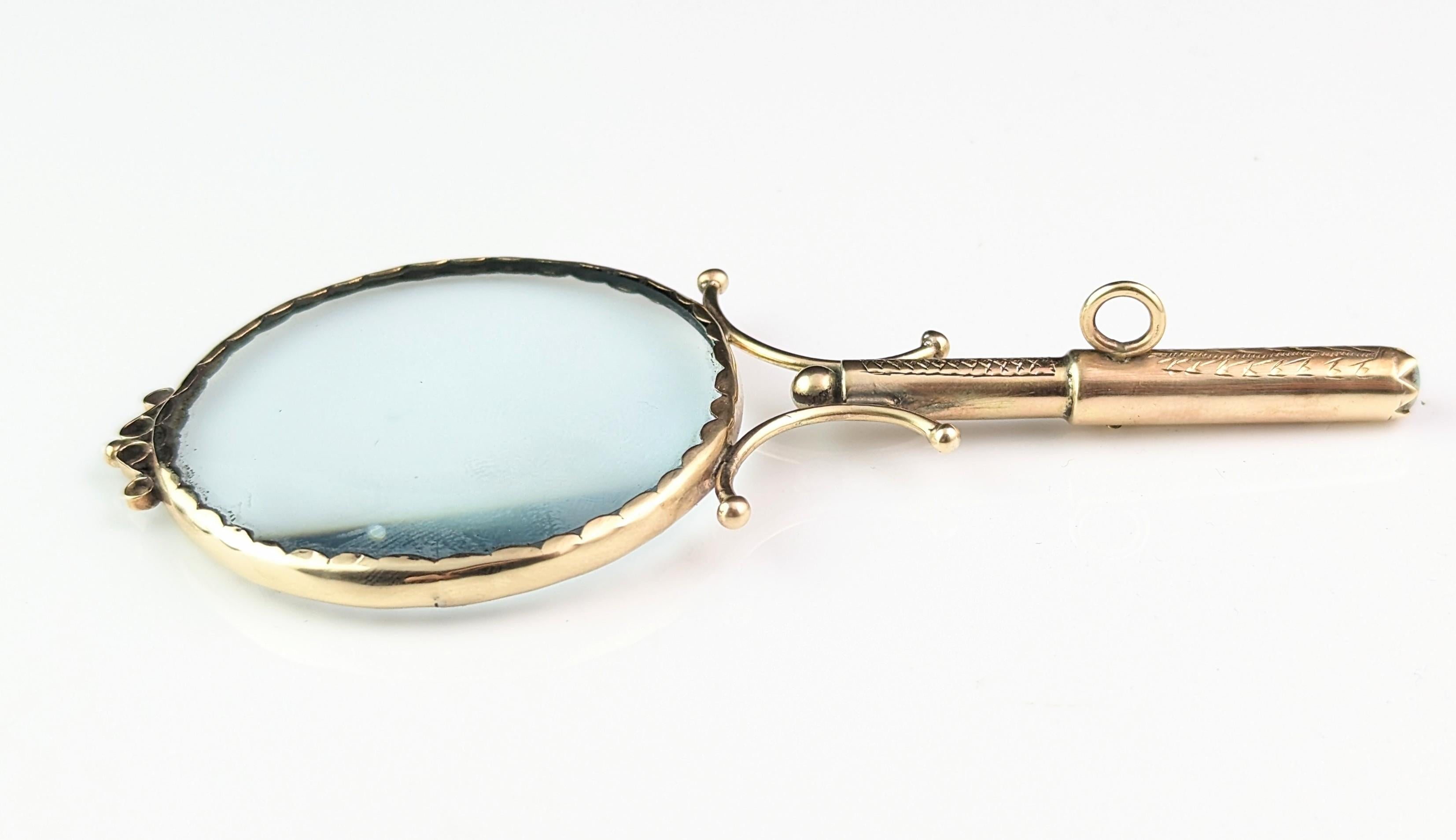 Antique 9k gold and Opal magnifying glass pendant, Victorian  For Sale 12