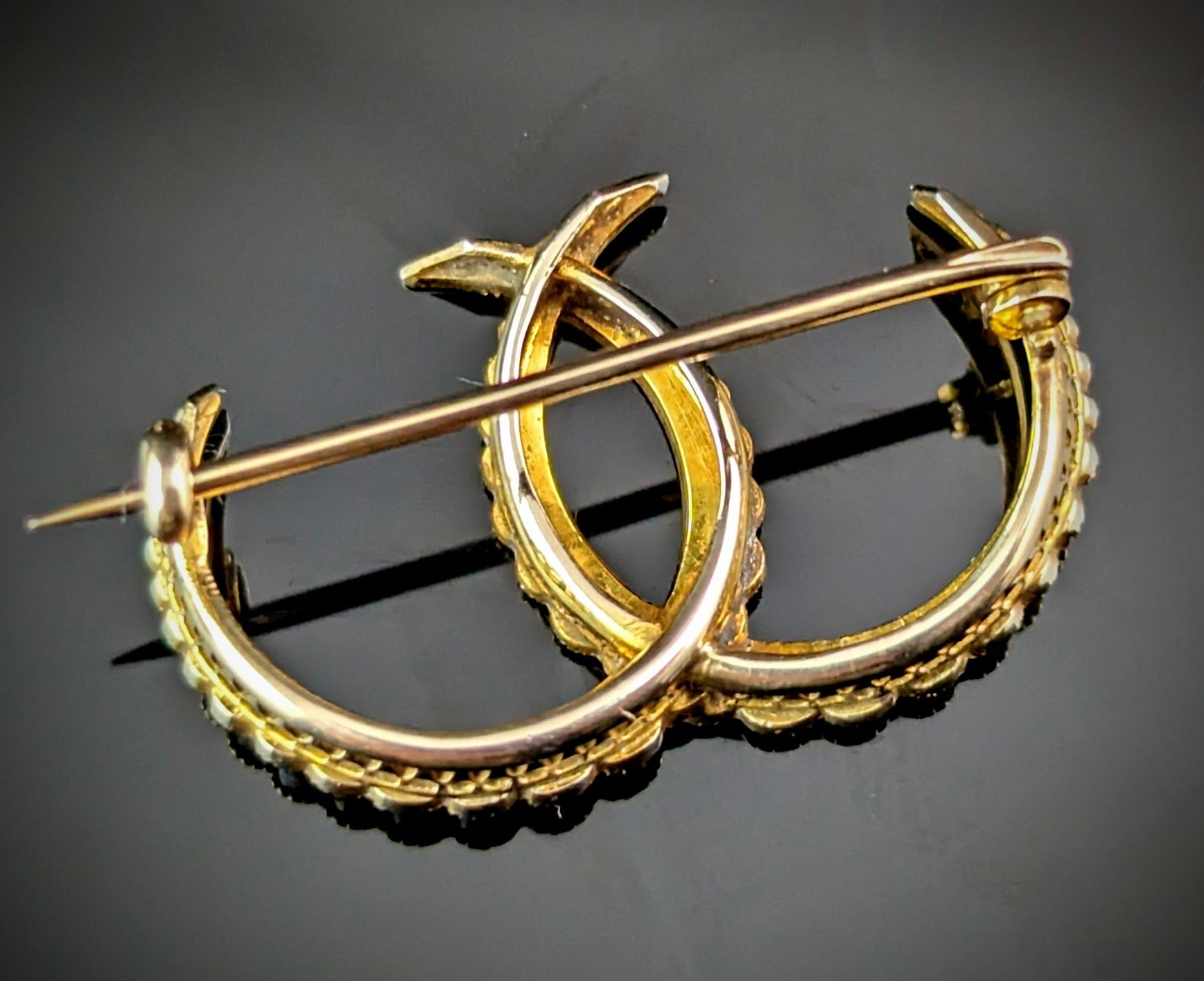 Antique 9k gold and Pearl Double Crescent Moon brooch, Murrle Bennett  For Sale 2