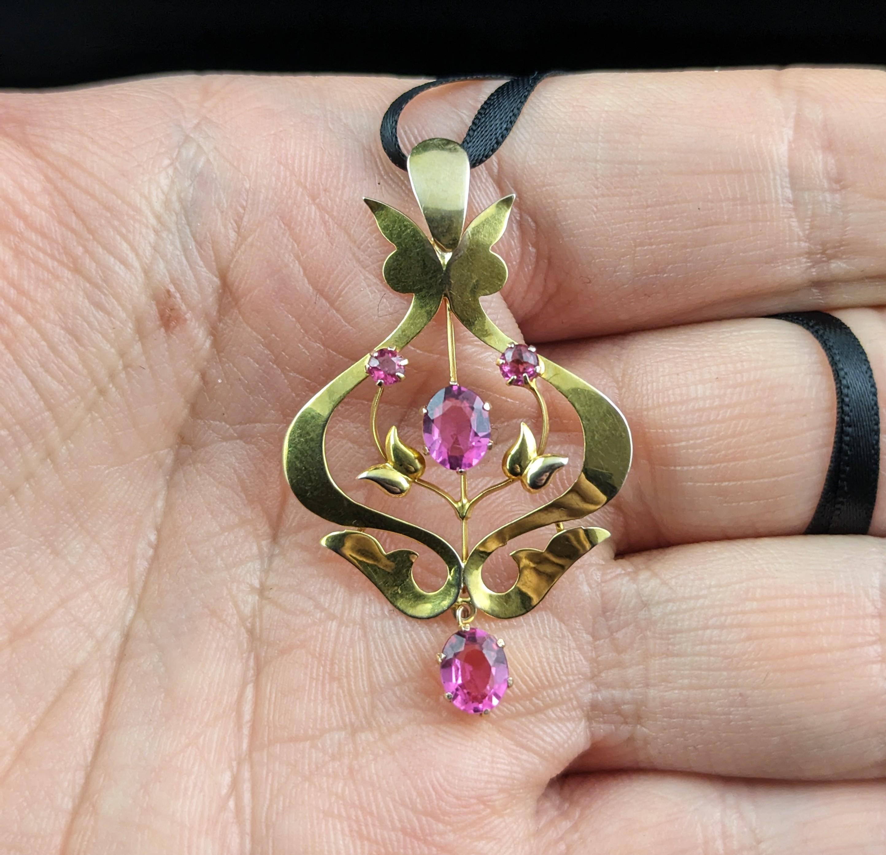 Antique 9k gold and Pink paste pendant, Art Nouveau  For Sale 9