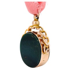 Antique 9K Gold Bloodstone Chalcedony Spinning Fob, Chester Circa 1920