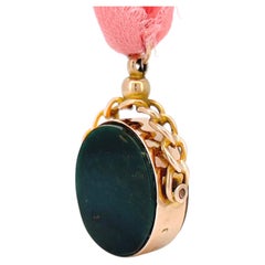 Antique 9K Gold Bloodstone Chalcedony Spinning Fob, Chester Circa 1920