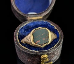 Antique 9k gold Bloodstone signet ring, Pinky ring