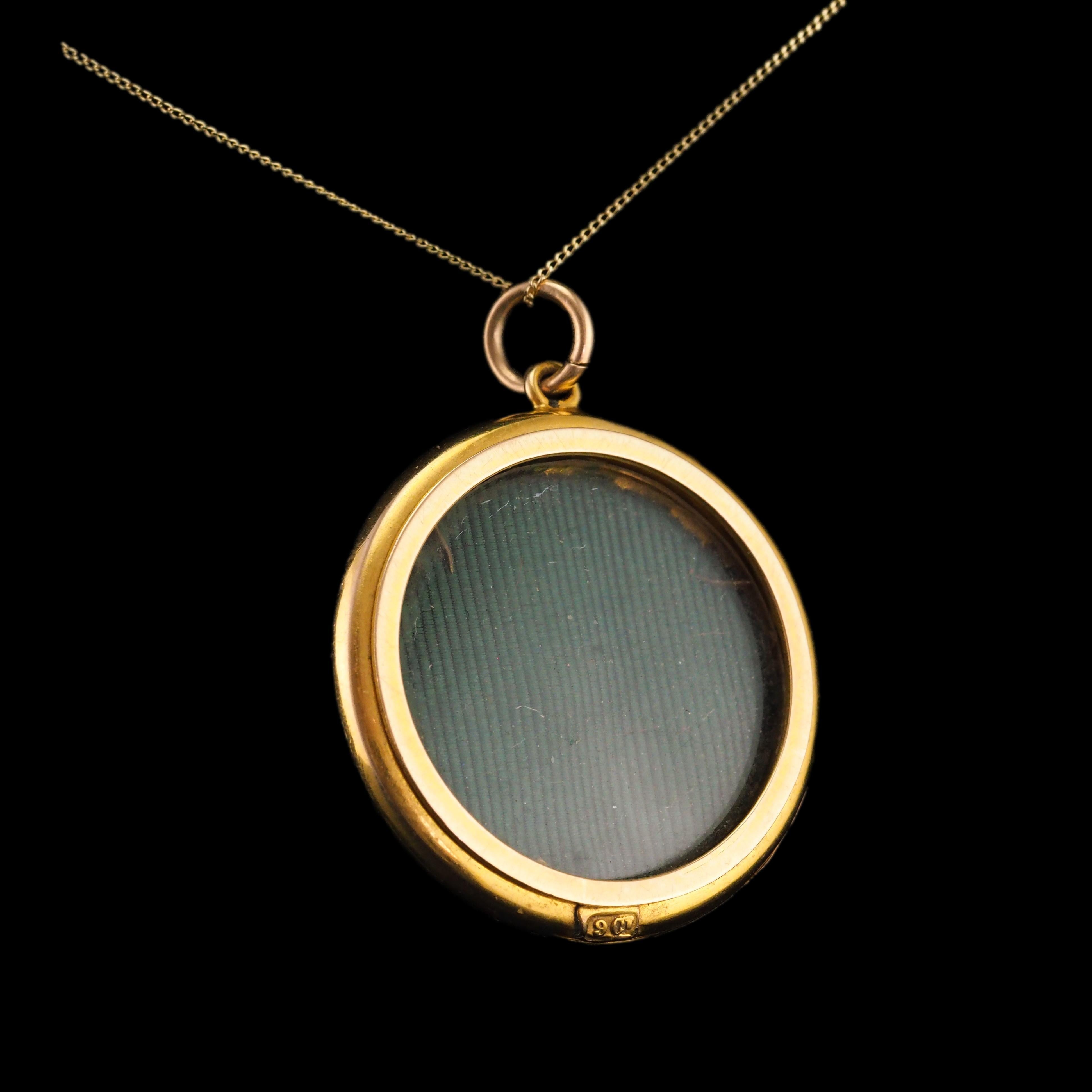 Antique 9K Gold Blue Enamel Pendant Necklace Locket with Seed Pearls c.1900 2