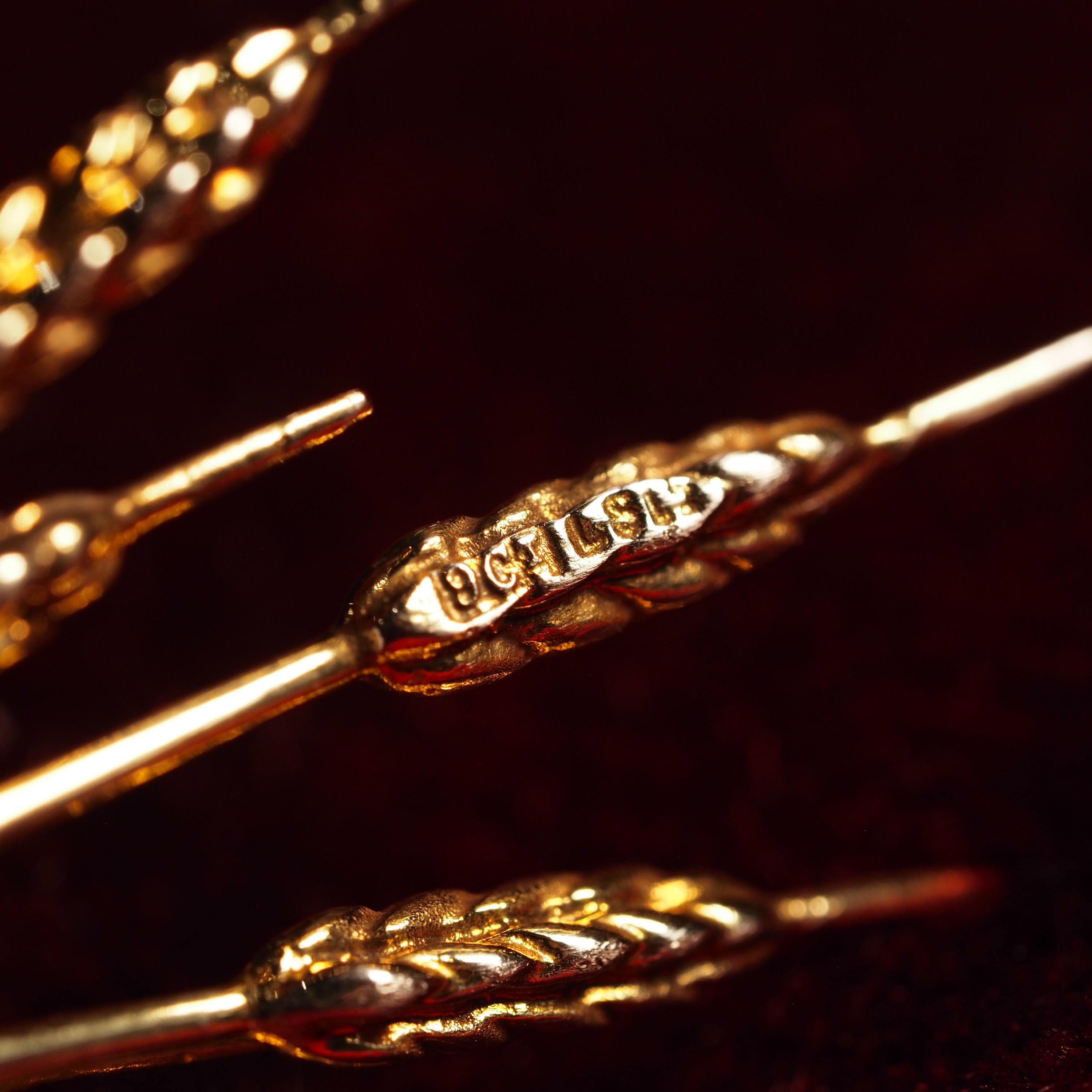 Antike 9 Karat Gold Brosche Ernte Weizen mit Smaragden, Saphiren, Diamanten und Rubinen 14