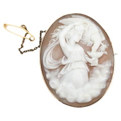 Antique 9k gold Cameo brooch, Hebe and the eagle Zeus 