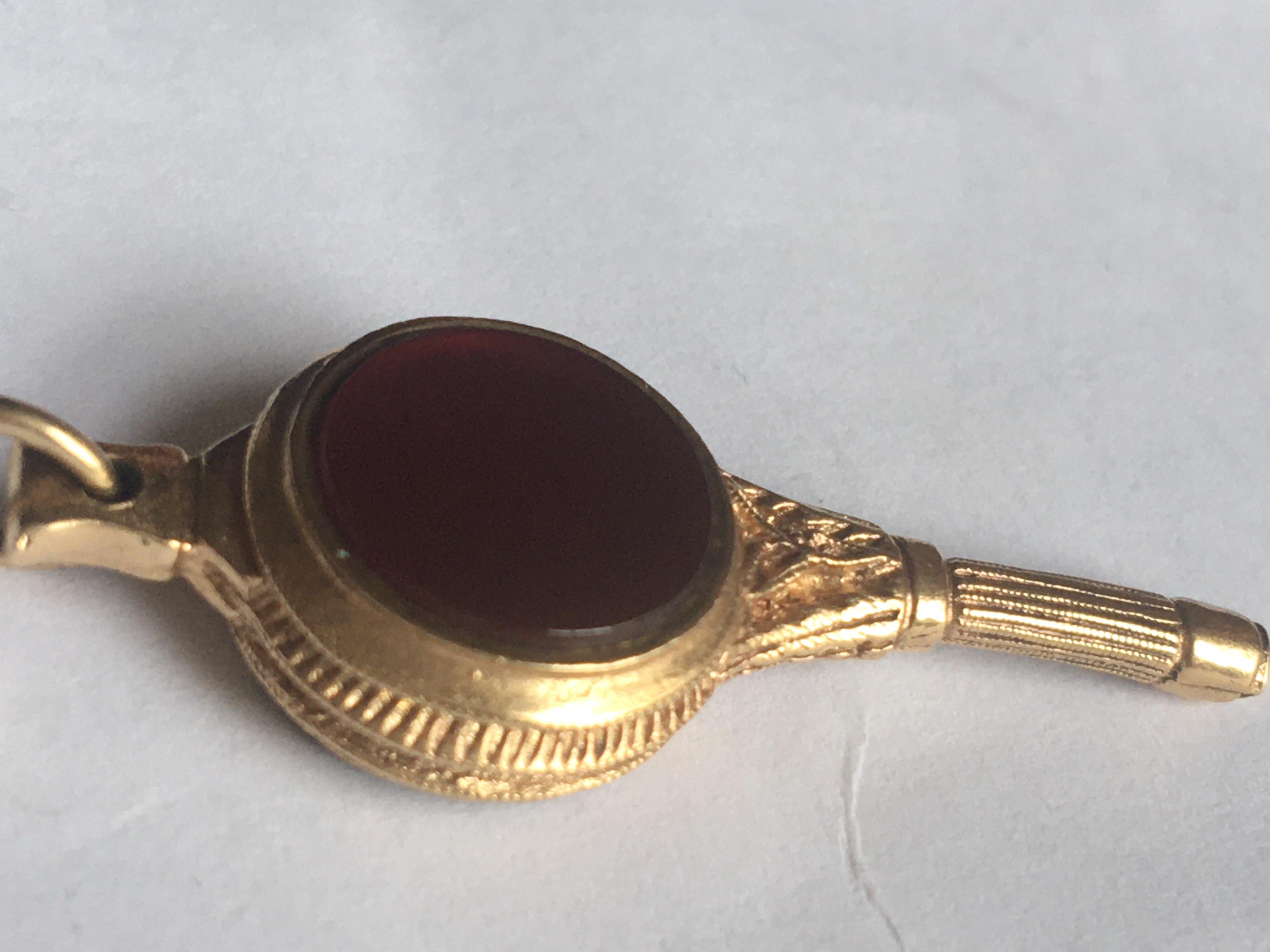 Antique 9 Karat Gold Carnelian and Bloodstone Pocket watch Fob / Pendant 8