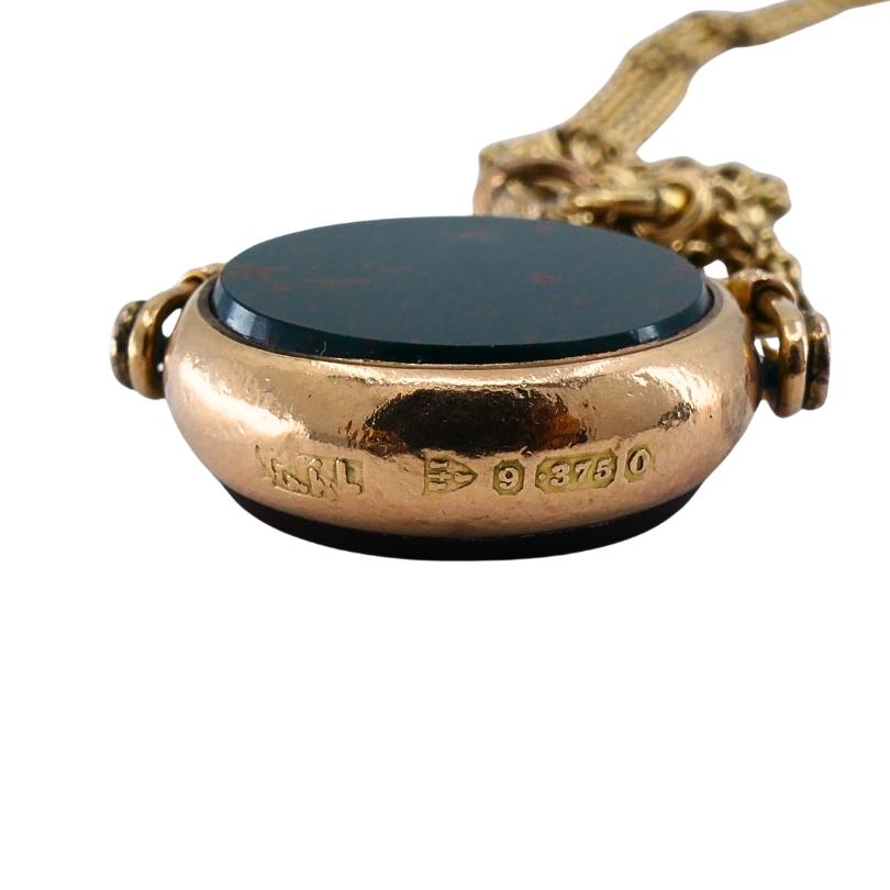 Ciondolo antico in oro 9k con corniola e pietra sanguigna  Collana a catena in oro 14k in vendita 7