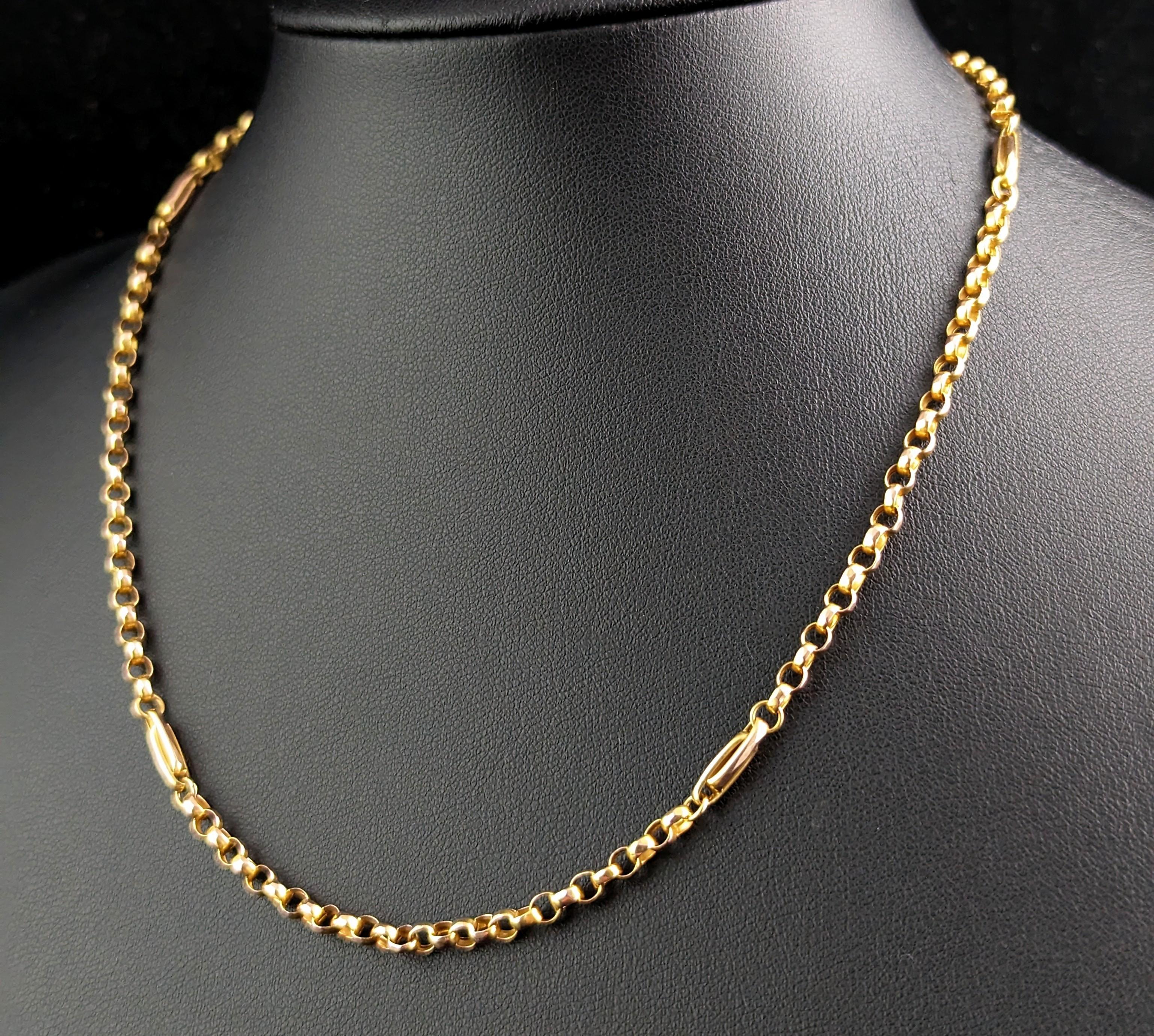 Antique 9k Gold Chain Necklace, Fancy Link, Edwardian 8