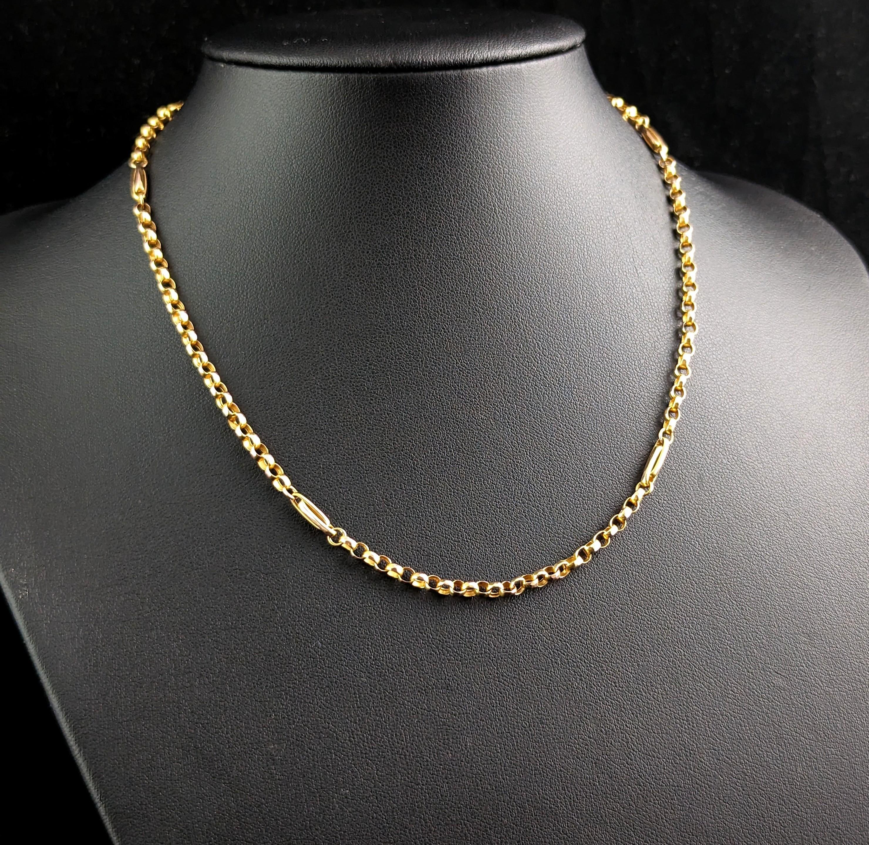 Antique 9k Gold Chain Necklace, Fancy Link, Edwardian 9