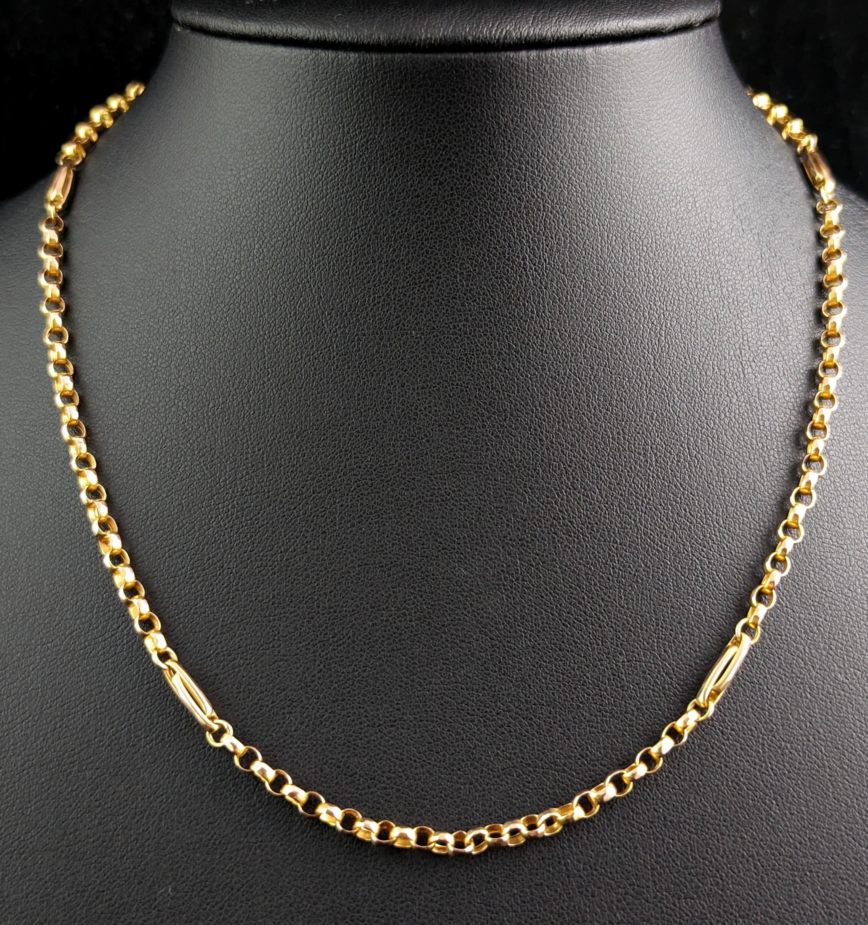 You can't go wrong with the staple that is an antique gold chain.

These are one of the most versatile and wearable pieces of antique jewellery and also one of the most sought after and you can see why.

This chain has lovely rolo links intercepted