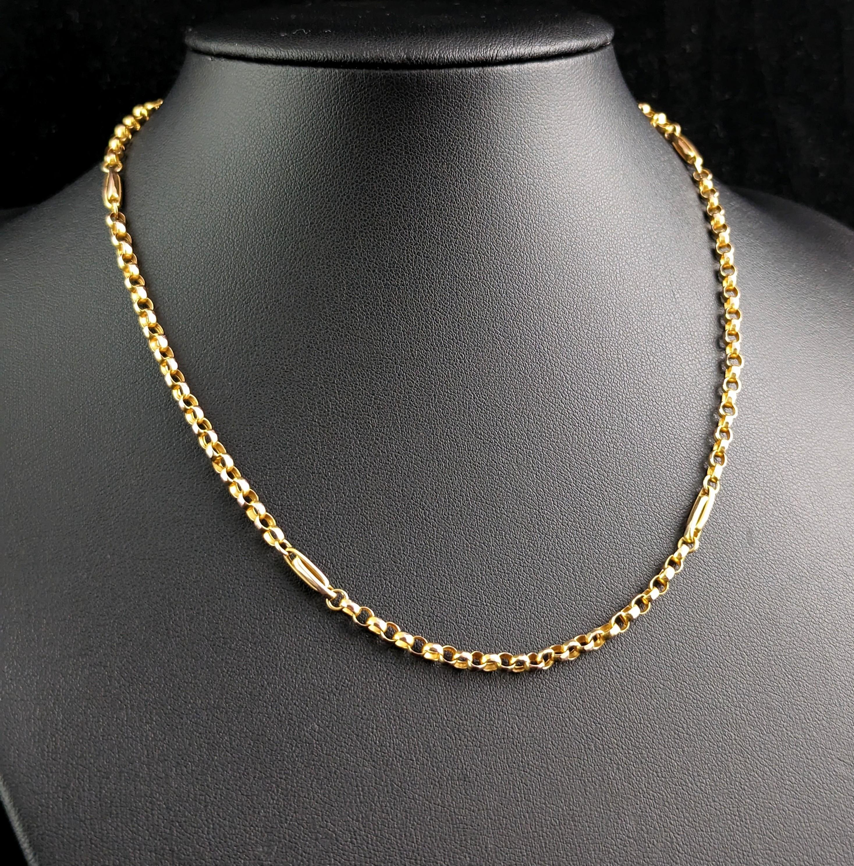 Antique 9k Gold Chain Necklace, Fancy Link, Edwardian In Good Condition In NEWARK, GB