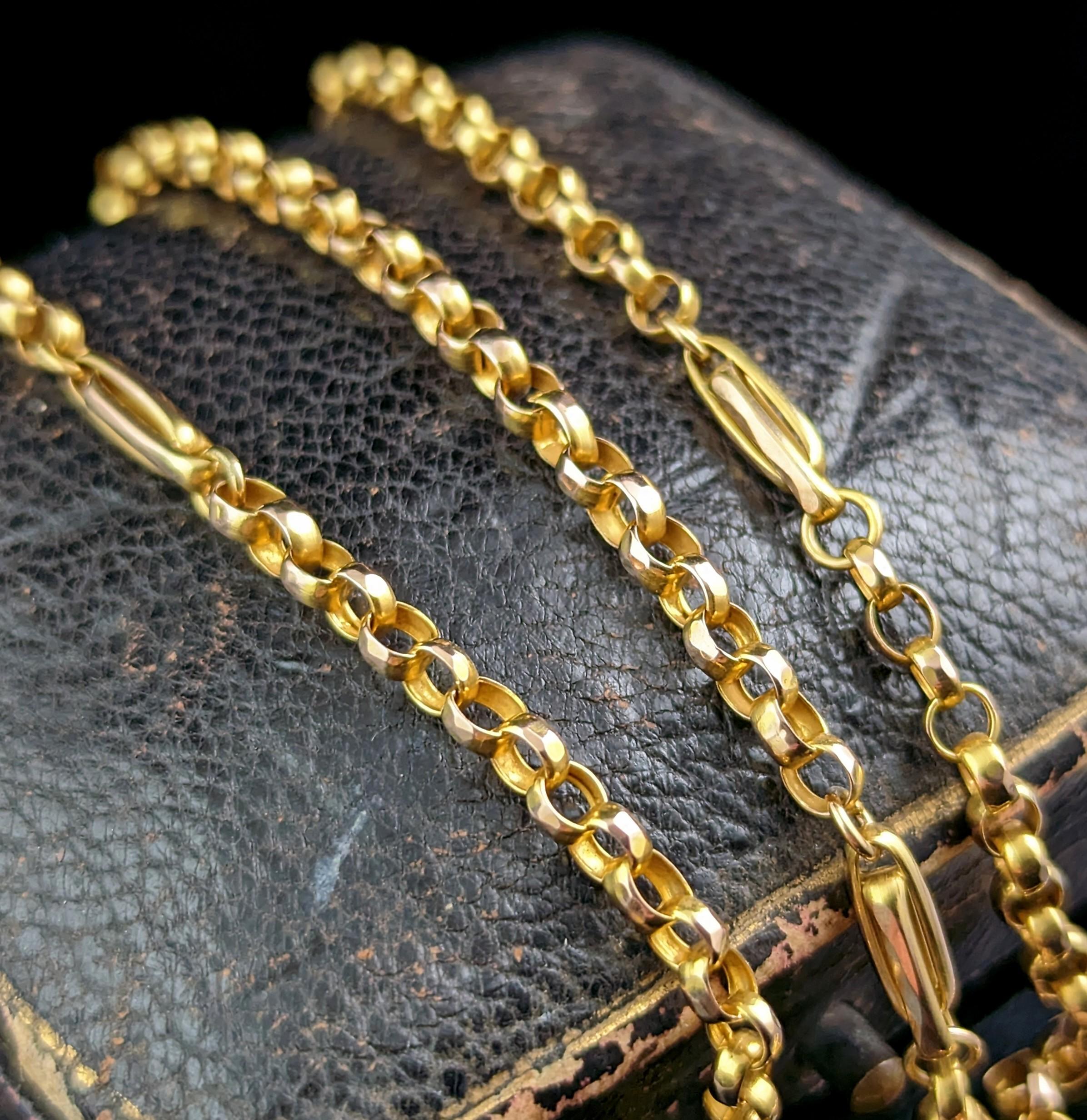 Antique 9k Gold Chain Necklace, Fancy Link, Edwardian 1