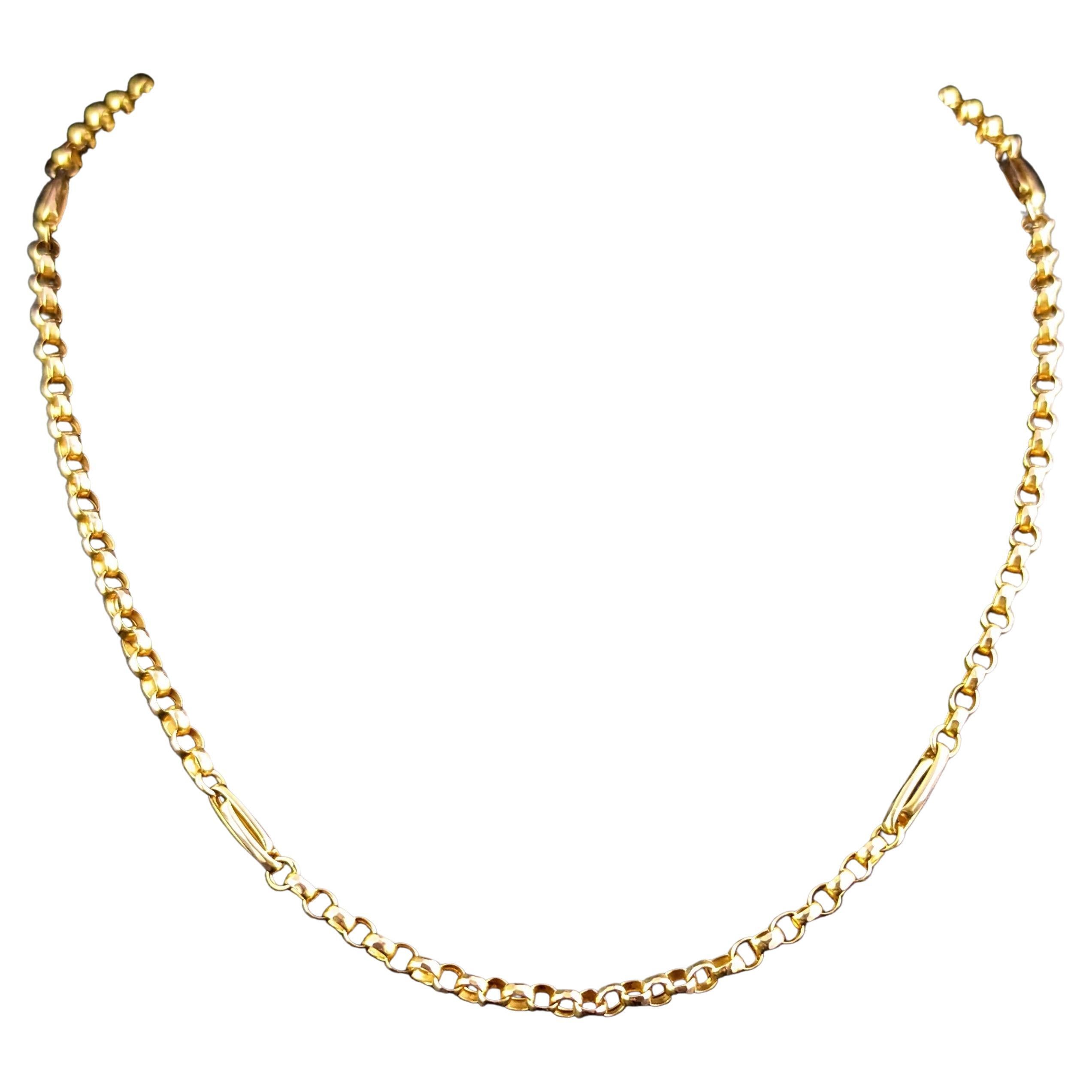 Antique 9k Gold Chain Necklace, Fancy Link, Edwardian